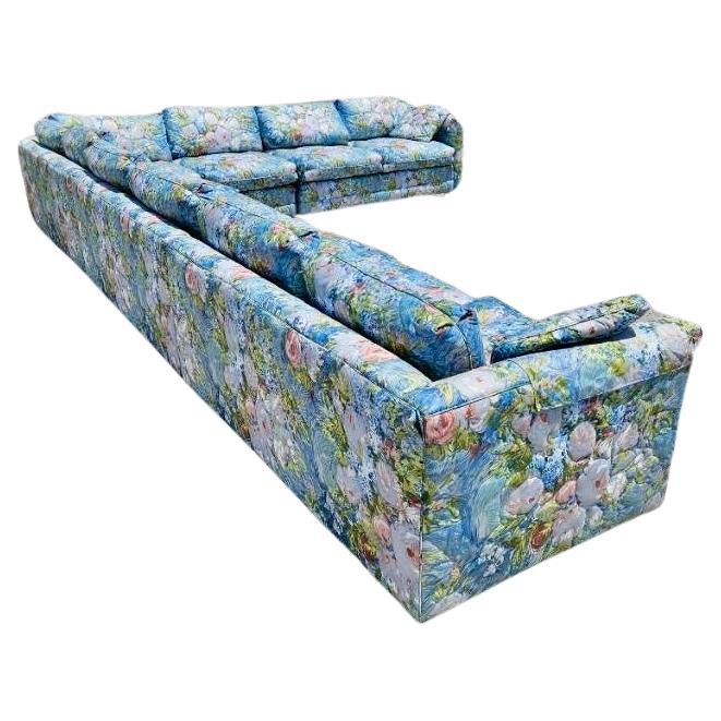 Large Henredon Modular 7 Piece 1970’s Flowered Sectional Sofa For Sale