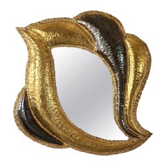 Large Henri Fernandez Brass Mirror for Maison Honoré Paris, 1970s, Signed