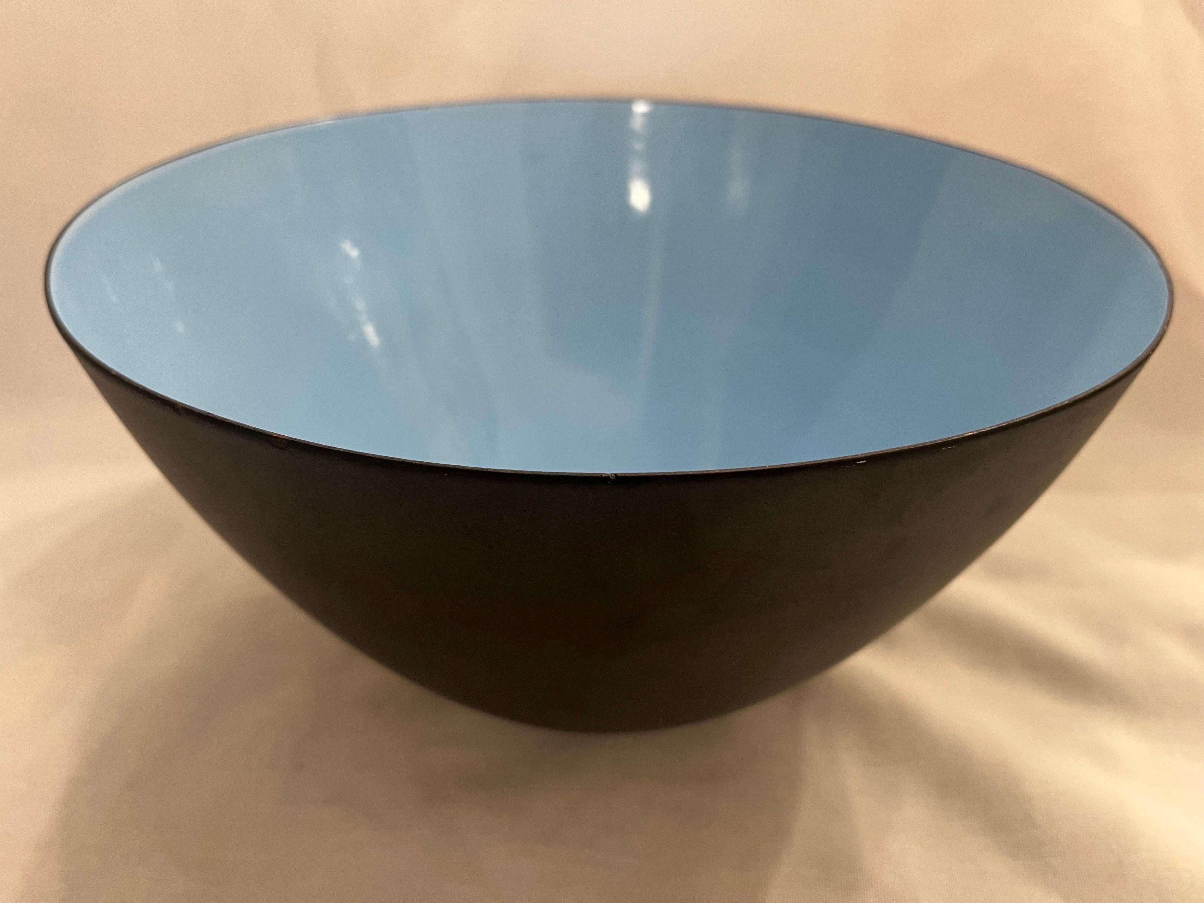 Mid-Century Modern Large Herbert Krenchel Designed Danish Modern Krenit Baby Blue and Black Bowl For Sale
