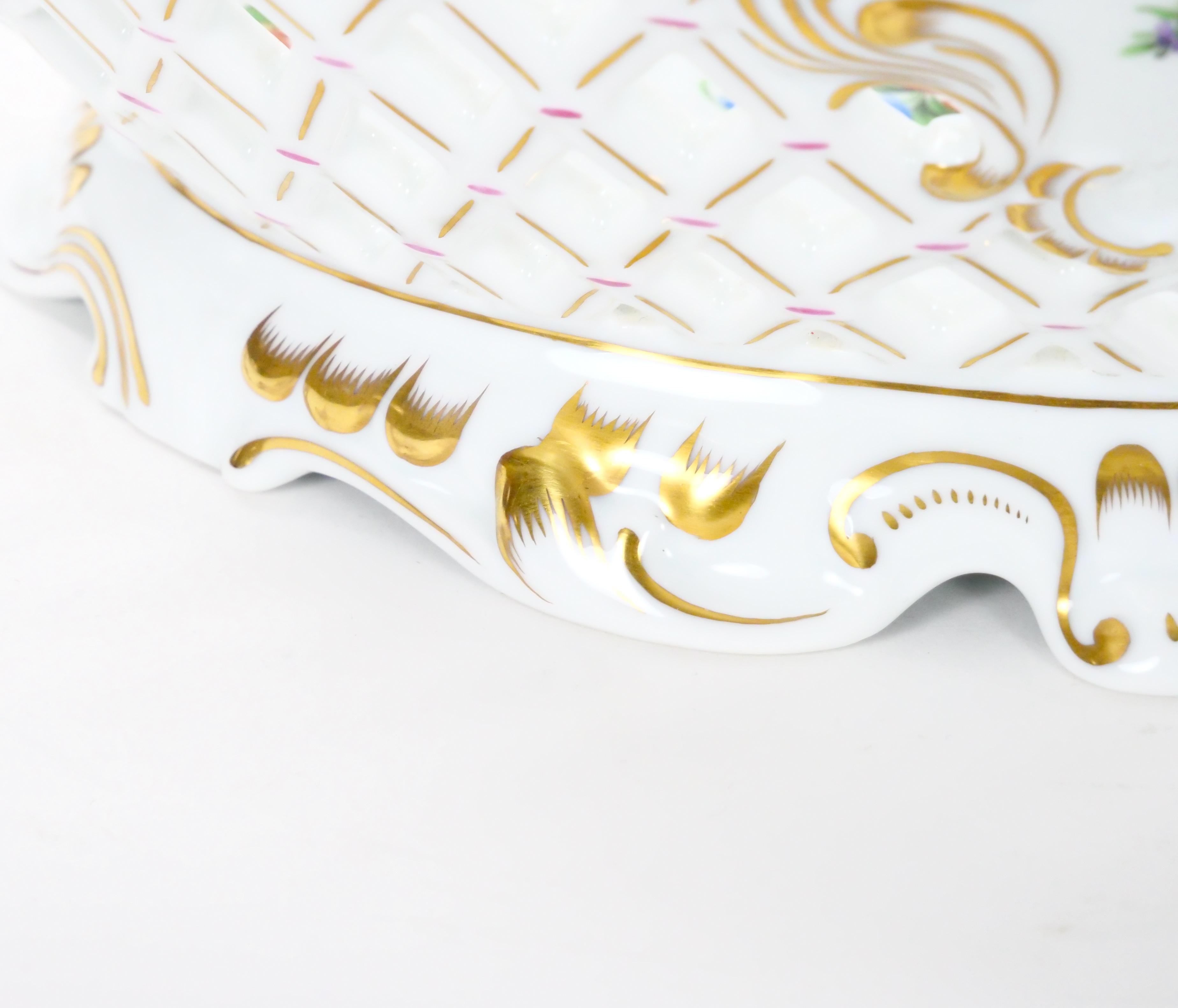 Large Herend Hungarian Porcelain Reticulated Centerpiece Floral Motif Accents For Sale 4