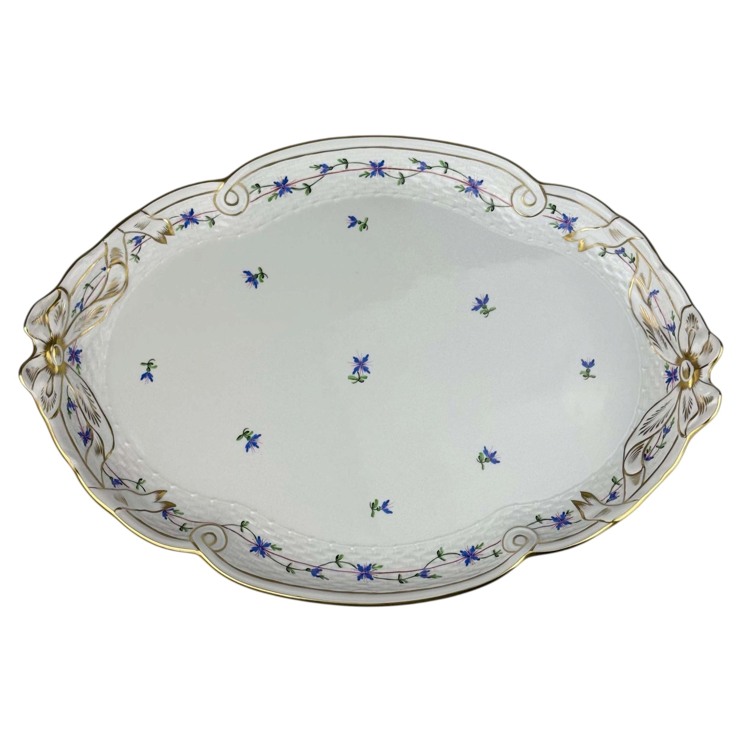 Large Herend Hungary Hand-Painted Porcelain Serving Tray with Bows For Sale