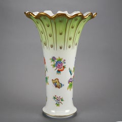 Large Herend Porcelain Decorated Vase, Flower Garden with Butterflies, 20th C