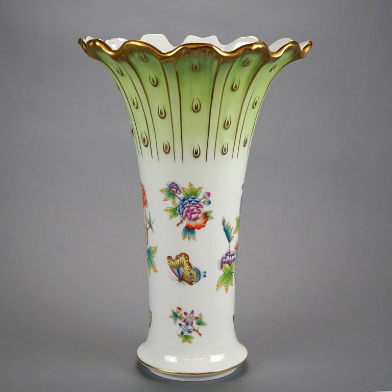 Large Herend Porcelain Decorated Vase, Flower Garden with Butterflies