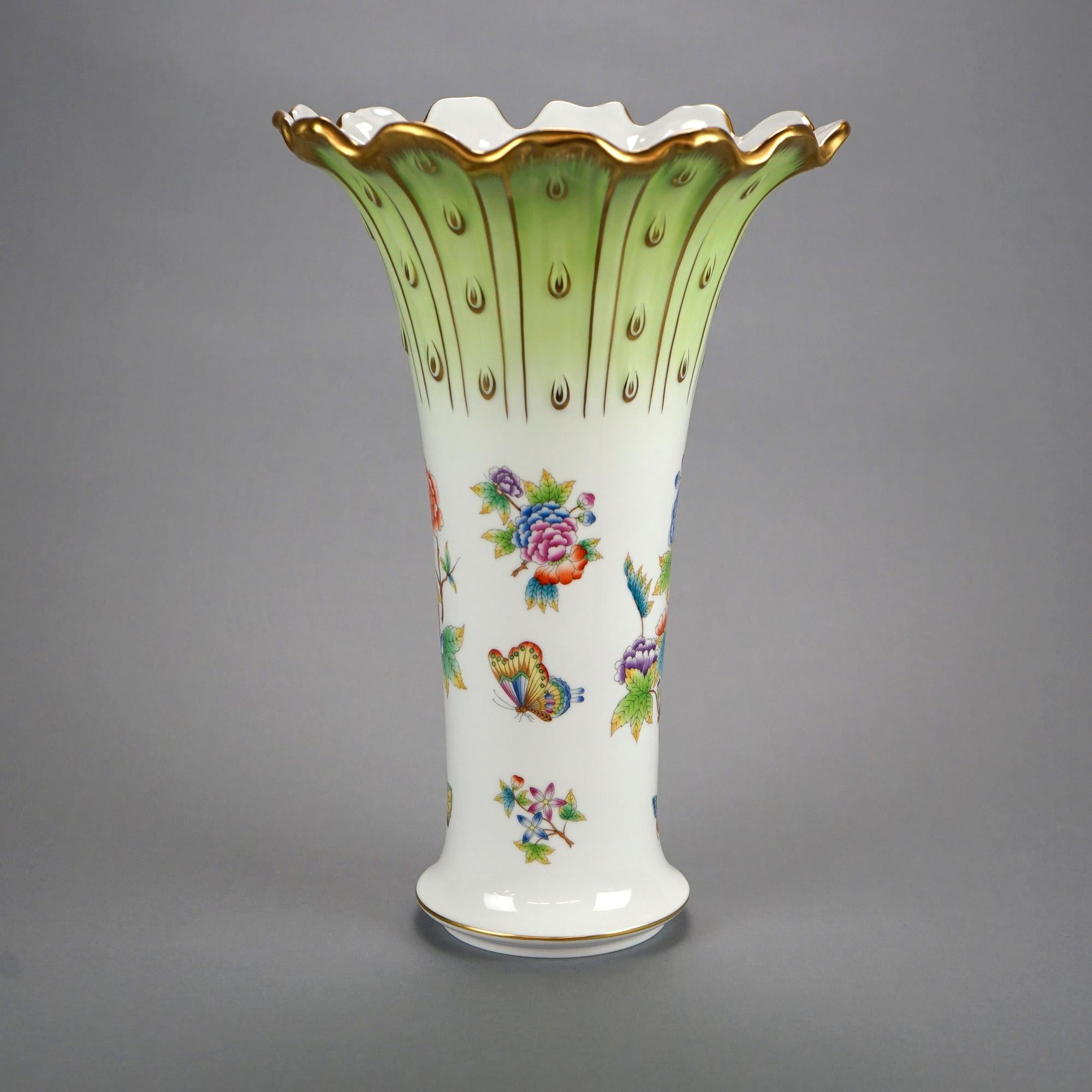 Large Herend Porcelain Decorated Vase, Flower Garden with Butterflies, 20th C In Good Condition In Big Flats, NY