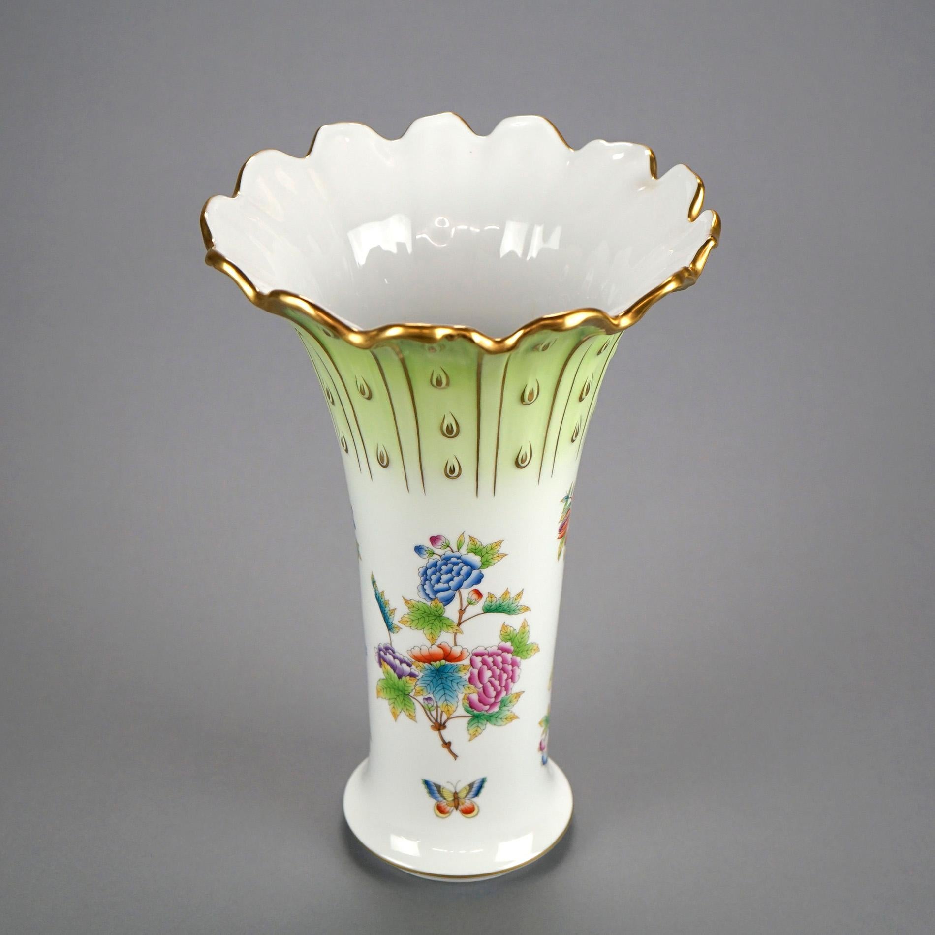 20th Century Large Herend Porcelain Decorated Vase, Flower Garden with Butterflies, 20th C