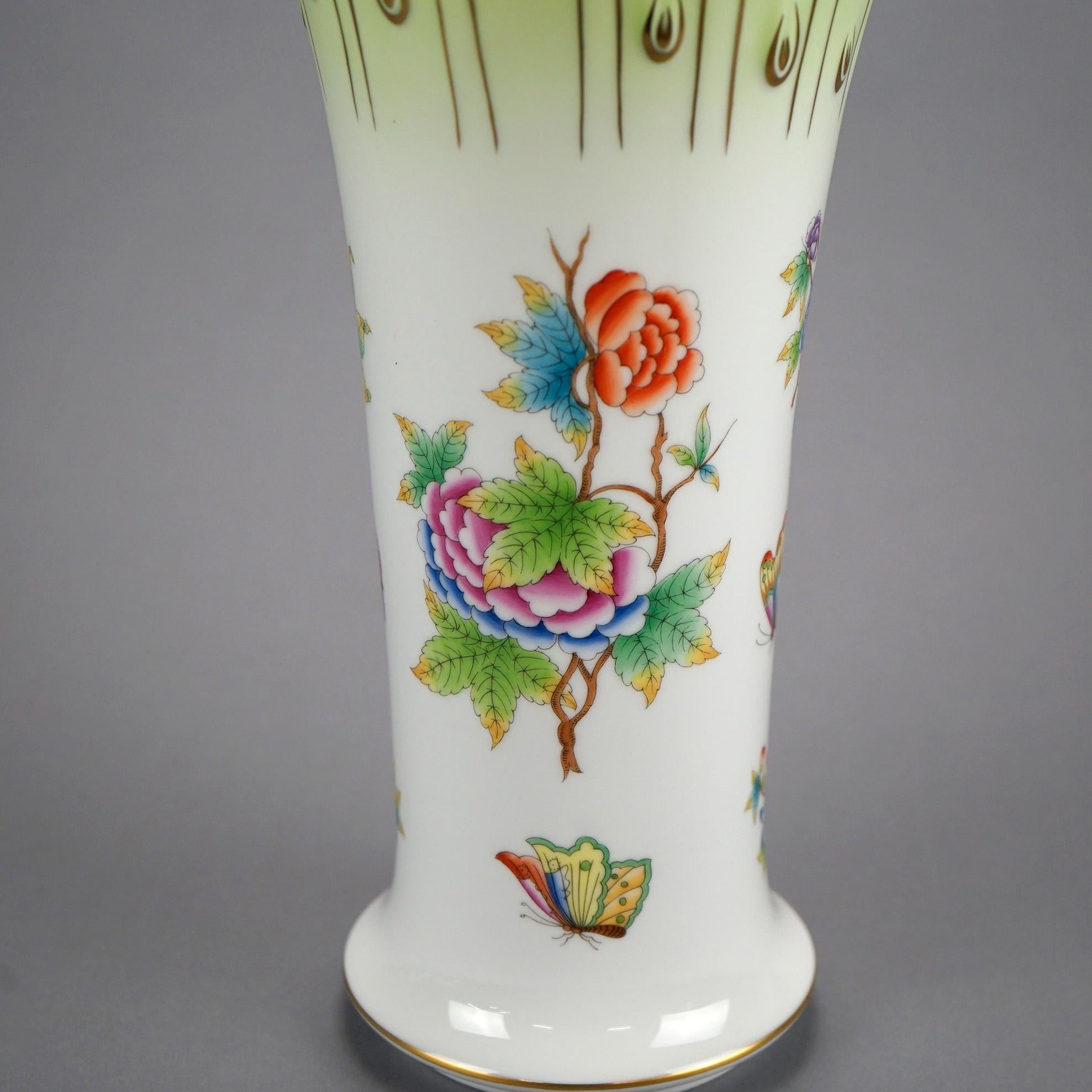 Large Herend Porcelain Decorated Vase, Flower Garden with Butterflies, 20th C 2