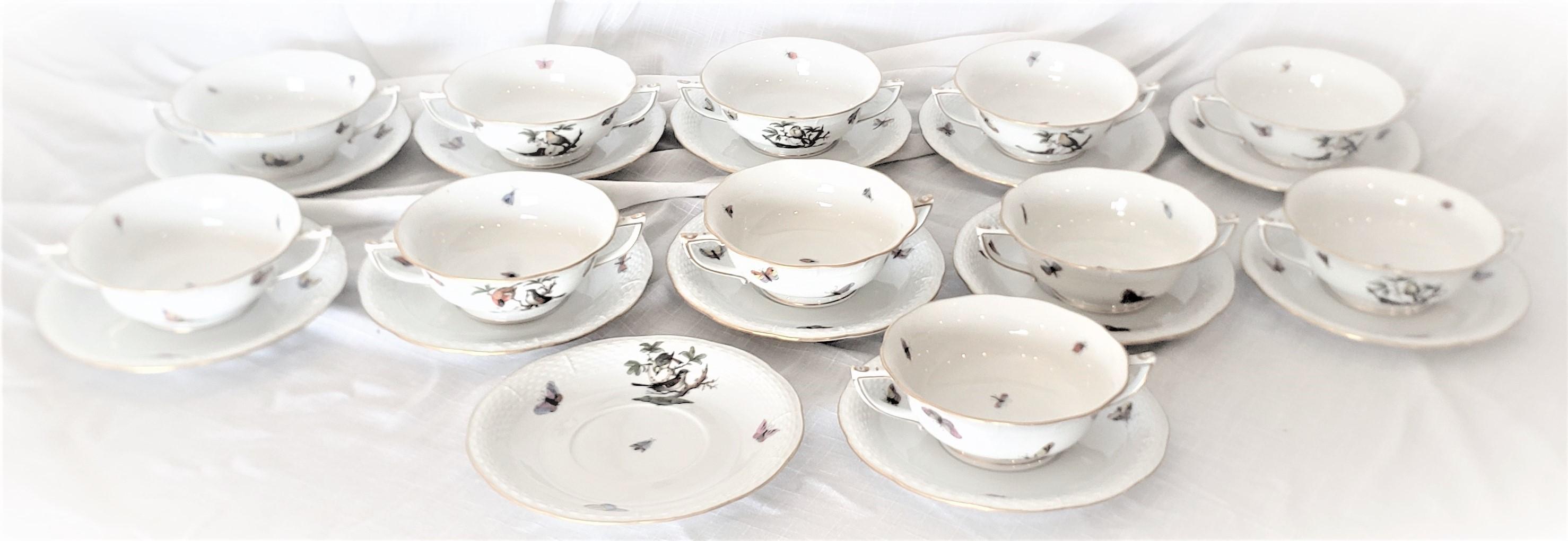 Large Herend Porcelain Green Rothschild Bird Pattern Dinner Service with Extras 5