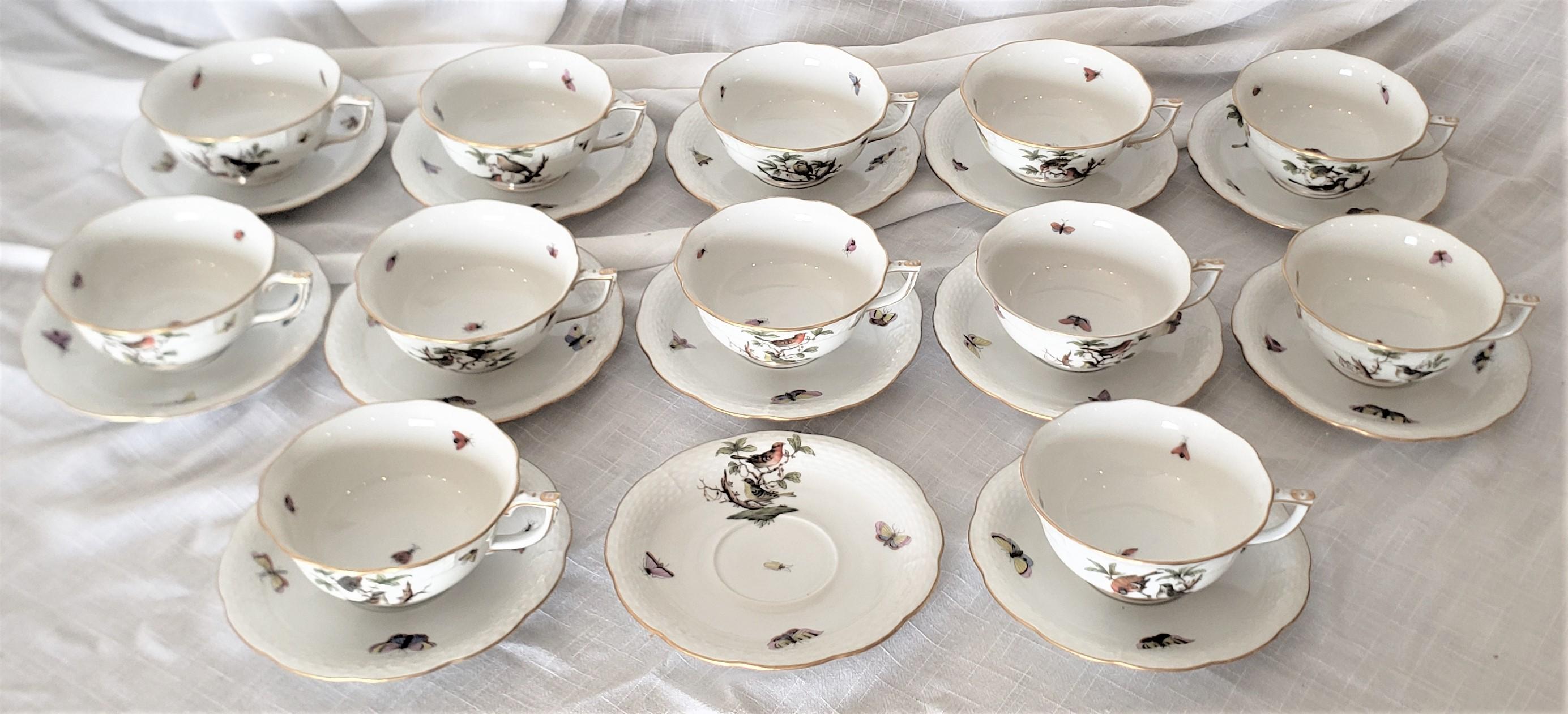 Large Herend Porcelain Green Rothschild Bird Pattern Dinner Service with Extras 6