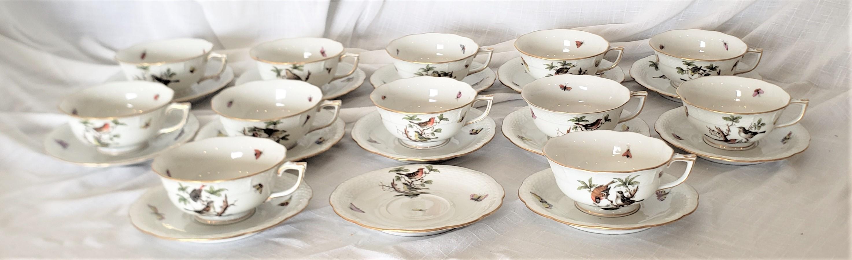 Large Herend Porcelain Green Rothschild Bird Pattern Dinner Service with Extras 7