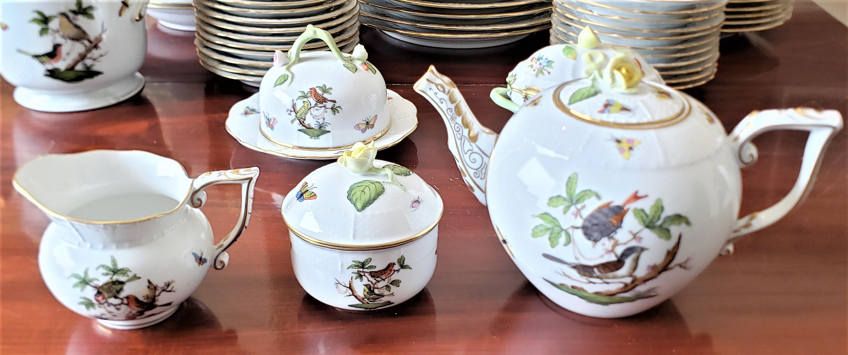 Victorian Large Herend Porcelain Green Rothschild Bird Pattern Dinner Service with Extras