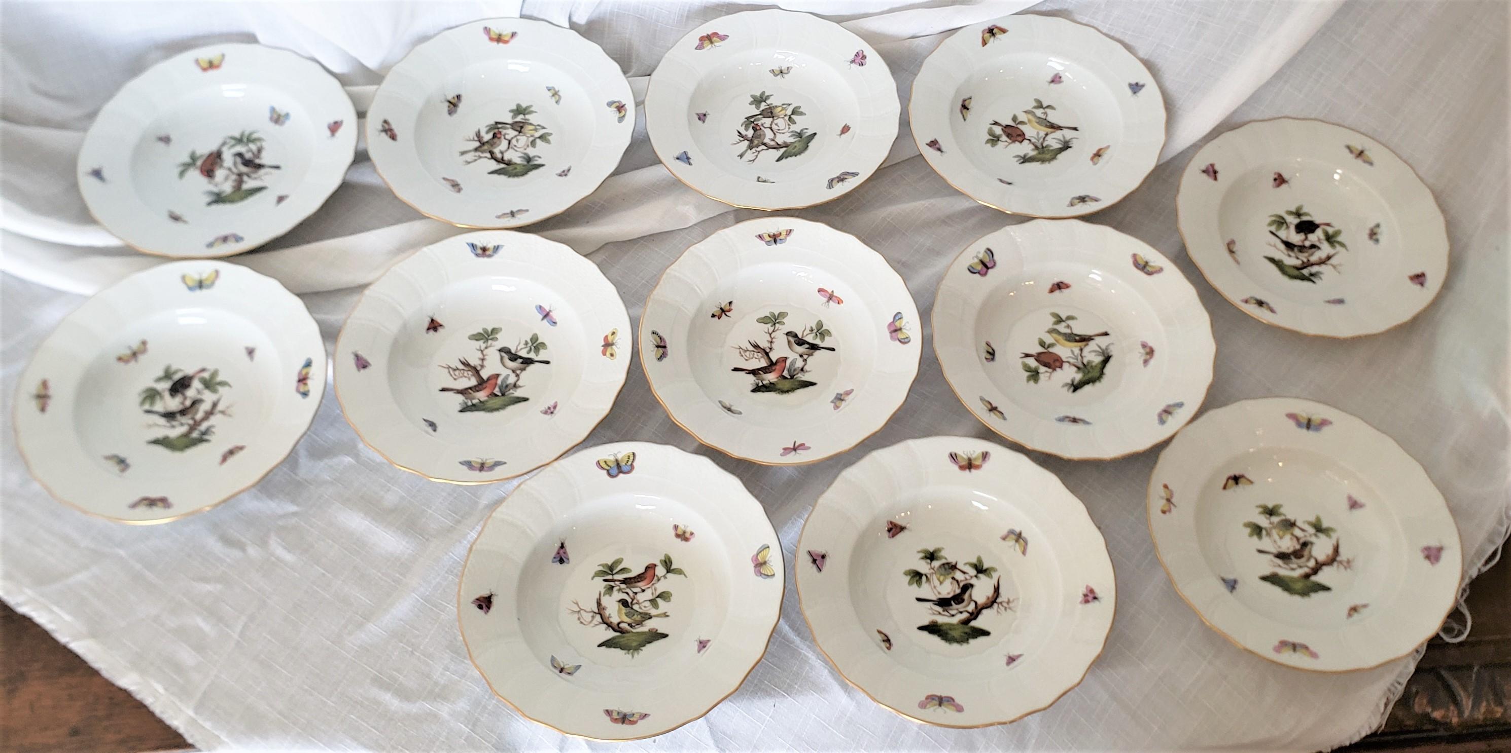 Large Herend Porcelain Green Rothschild Bird Pattern Dinner Service with Extras 2