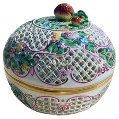 Large Herend Porcelain Reticulated Potpourri/ Bombonniere Lidded Box