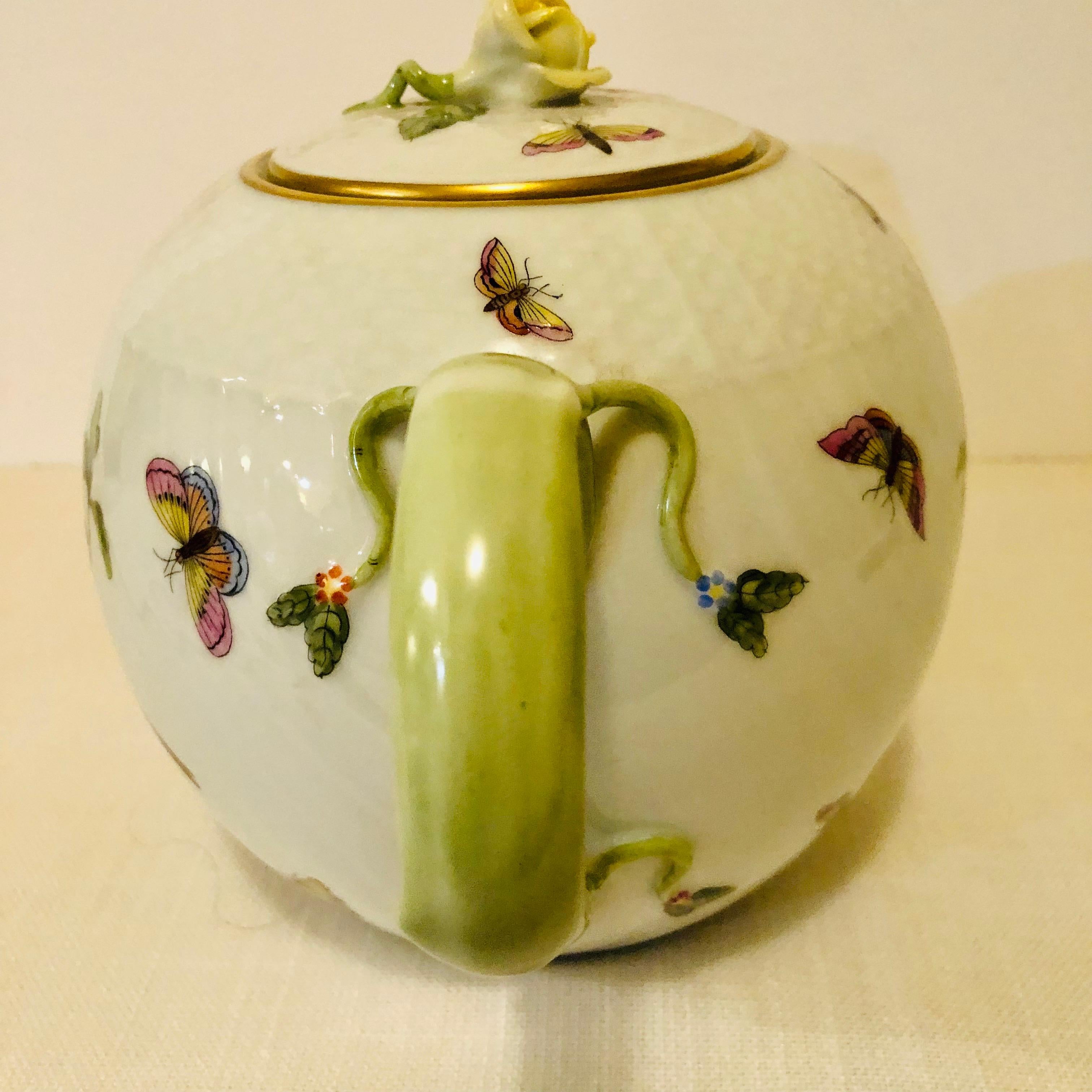 Romantic Large Herend Rothschild Bird Teapot Painted with Birds, Butterflies and Insects