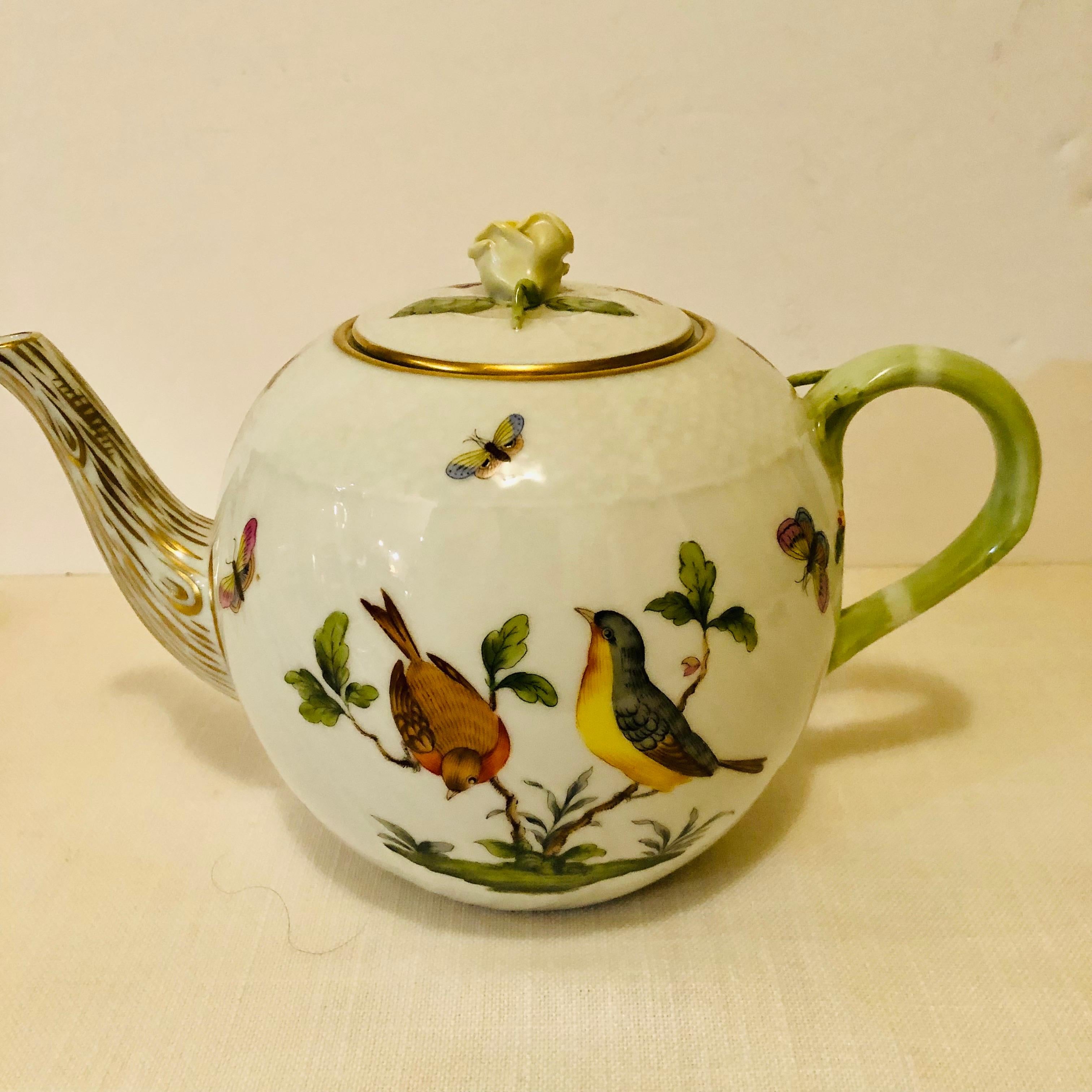 Hungarian Large Herend Rothschild Bird Teapot Painted with Birds, Butterflies and Insects