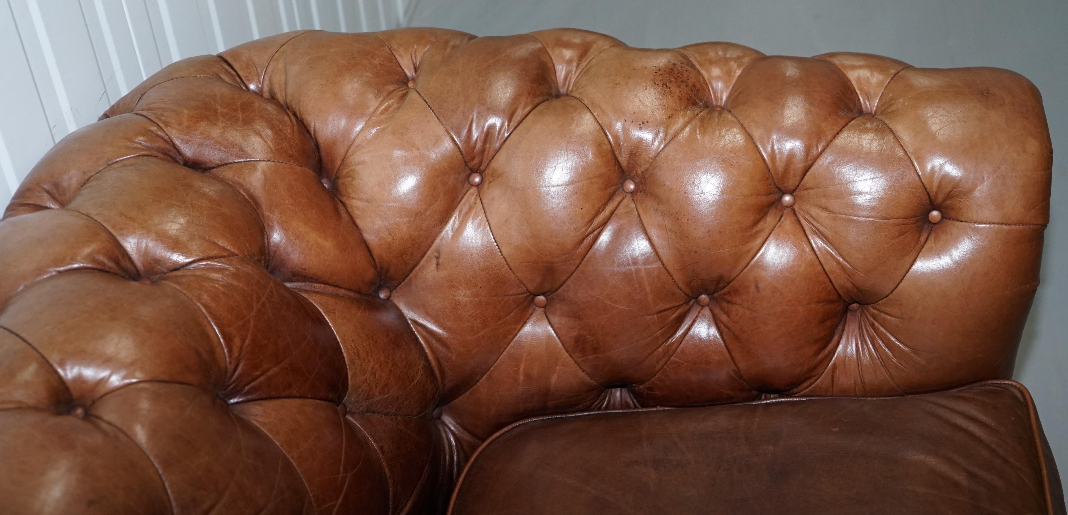 Large Heritage Leather Sloped Arm Aged Brown Leather Chesterfield Club Armchair 5