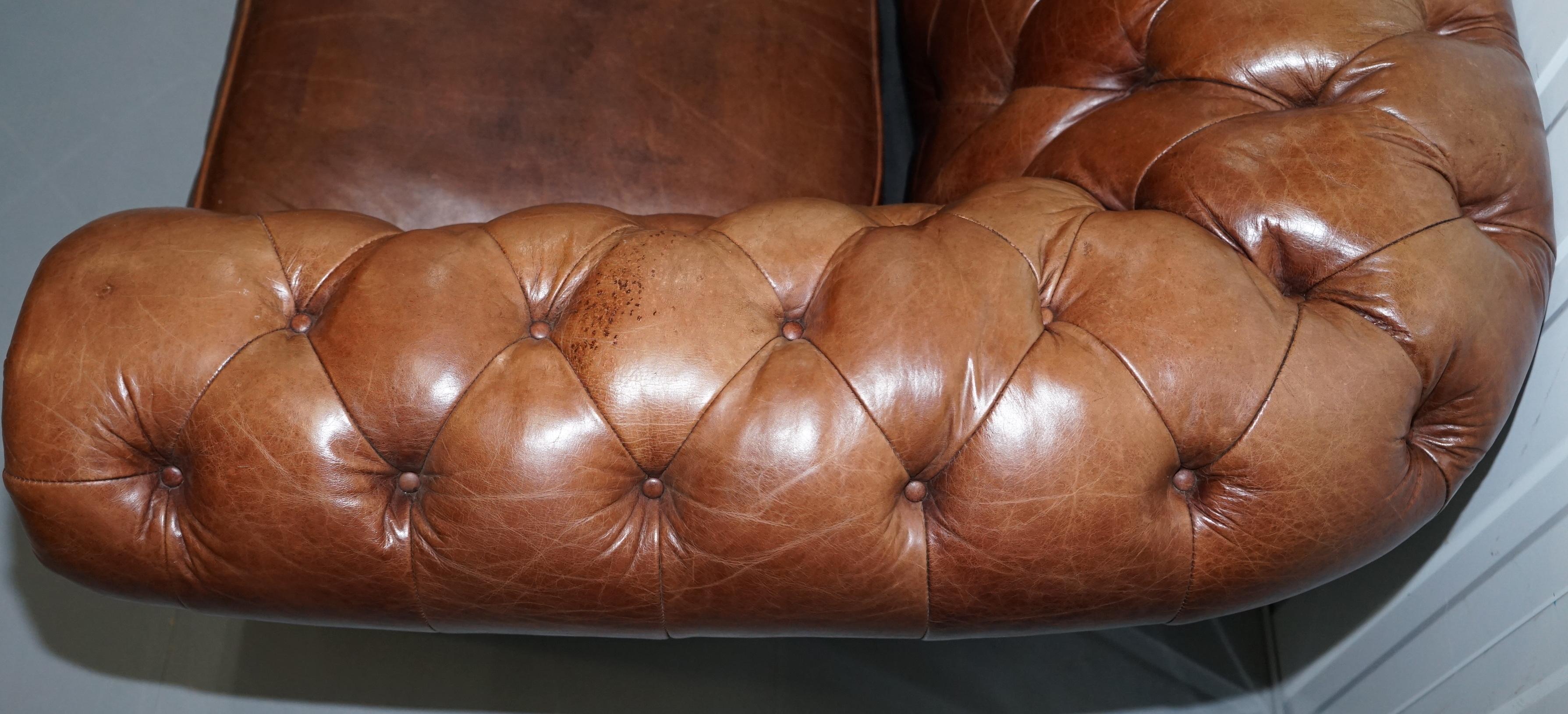 Large Heritage Leather Sloped Arm Aged Brown Leather Chesterfield Club Armchair 6