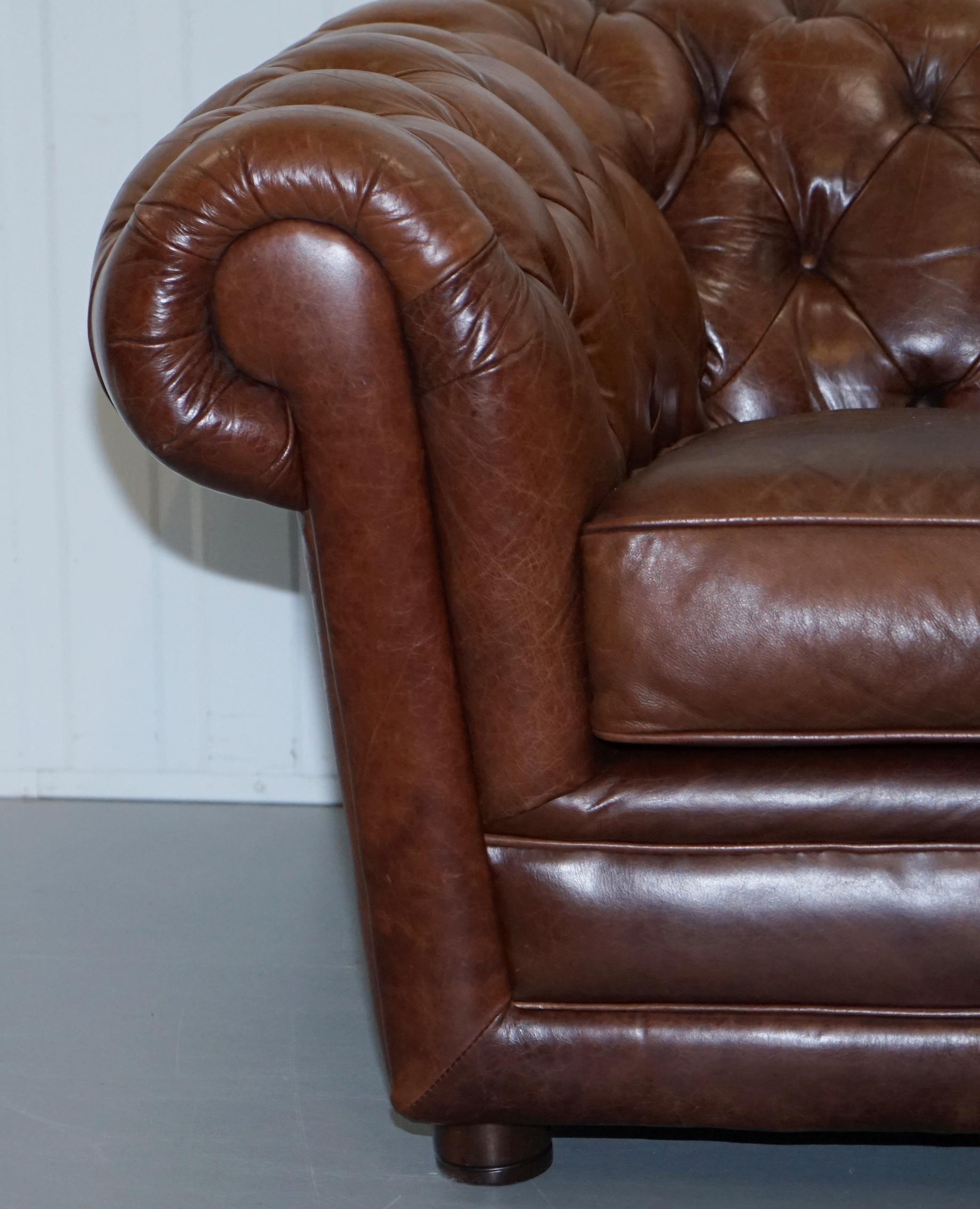 Large Heritage Leather Sloped Arm Aged Brown Leather Chesterfield Club Armchair 7