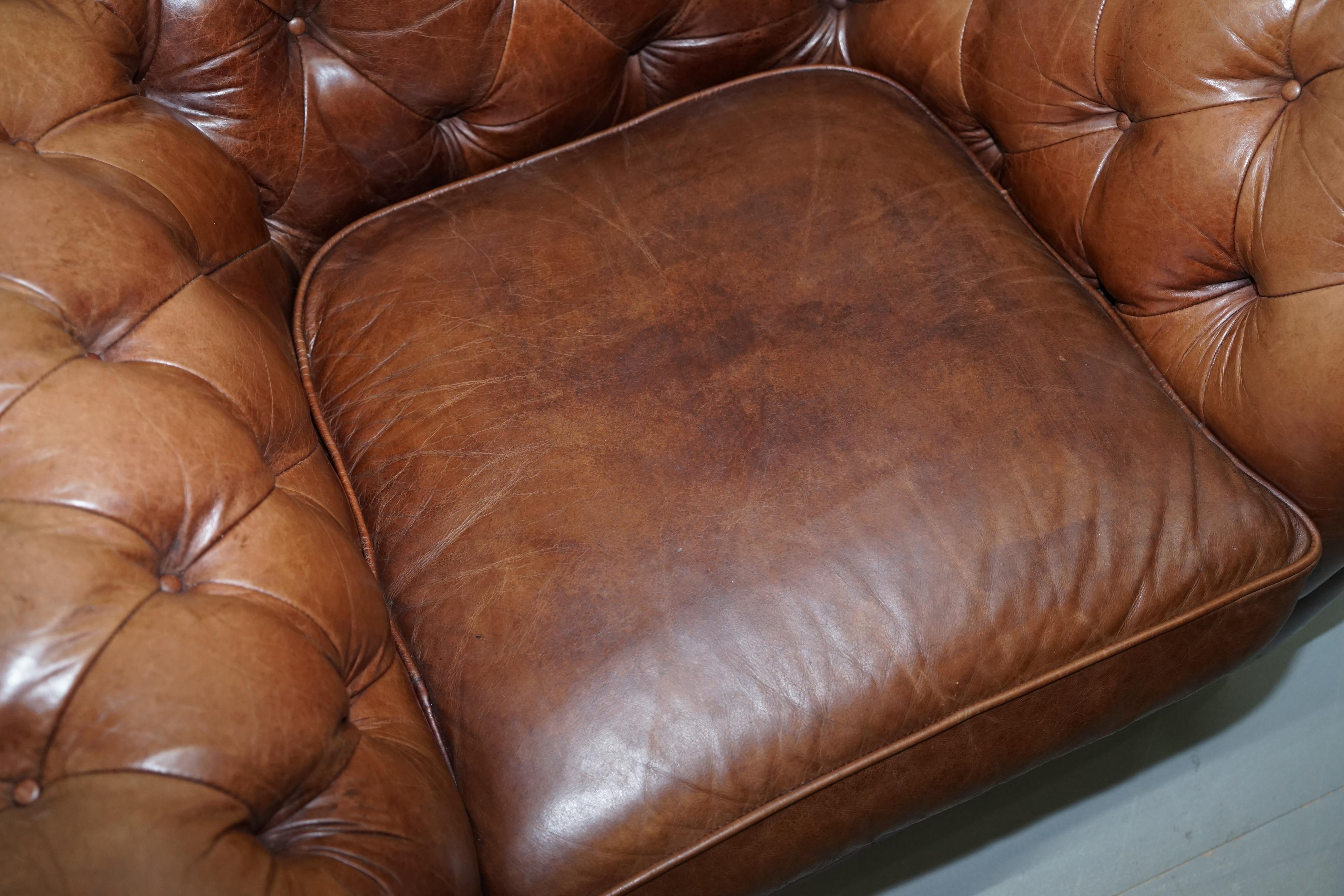 Large Heritage Leather Sloped Arm Aged Brown Leather Chesterfield Club Armchair 9