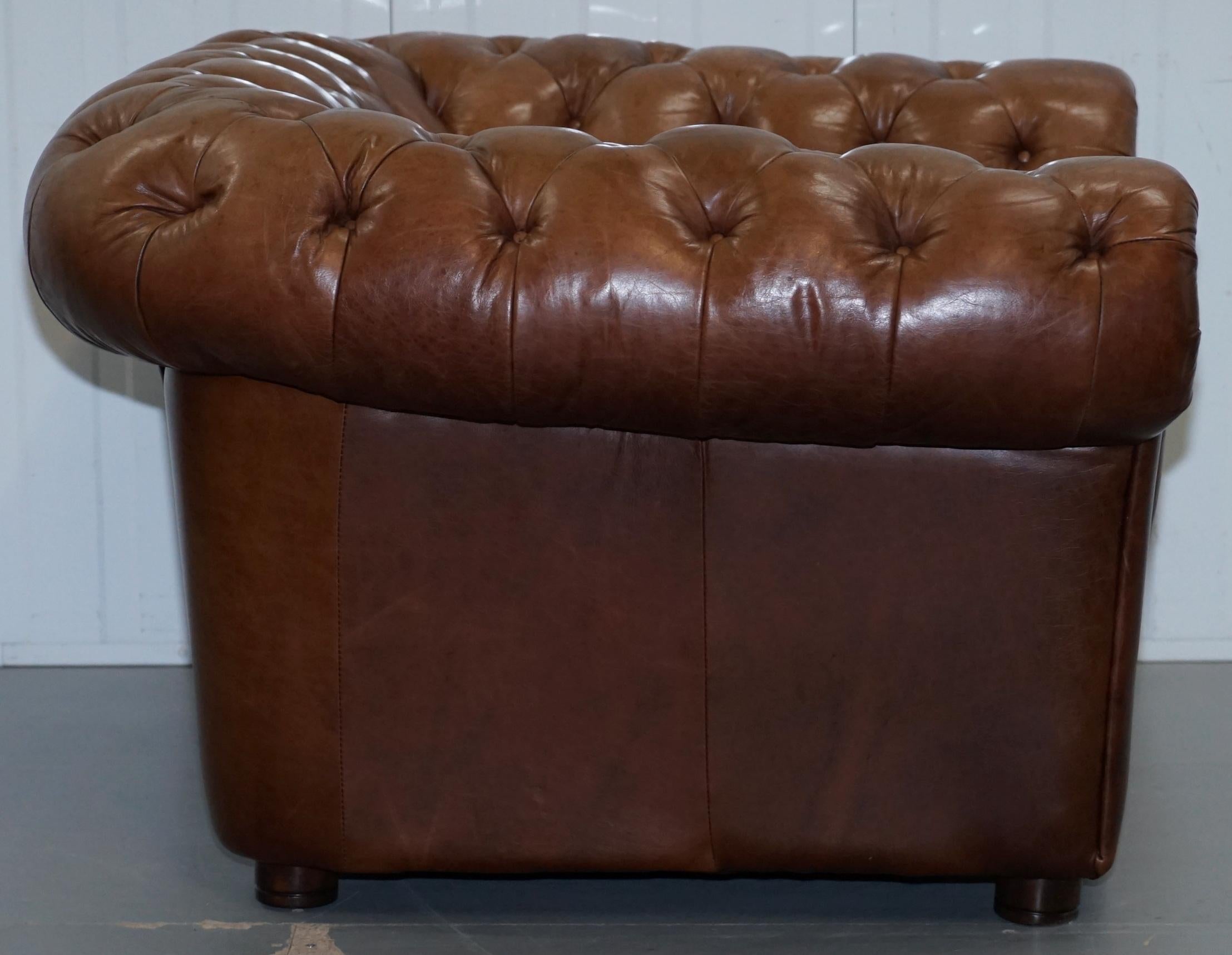 Large Heritage Leather Sloped Arm Aged Brown Leather Chesterfield Club Armchair 11