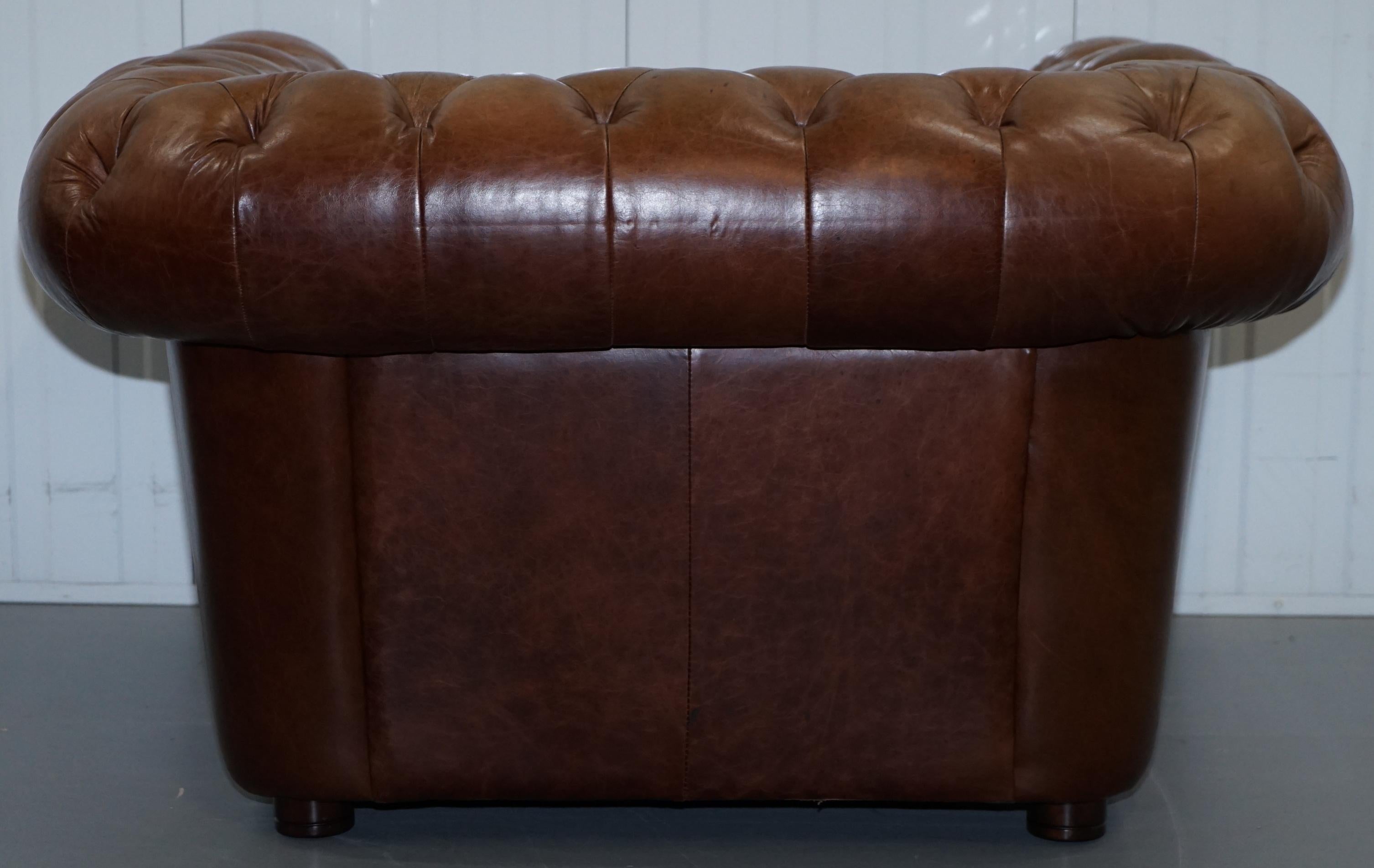 Large Heritage Leather Sloped Arm Aged Brown Leather Chesterfield Club Armchair 12