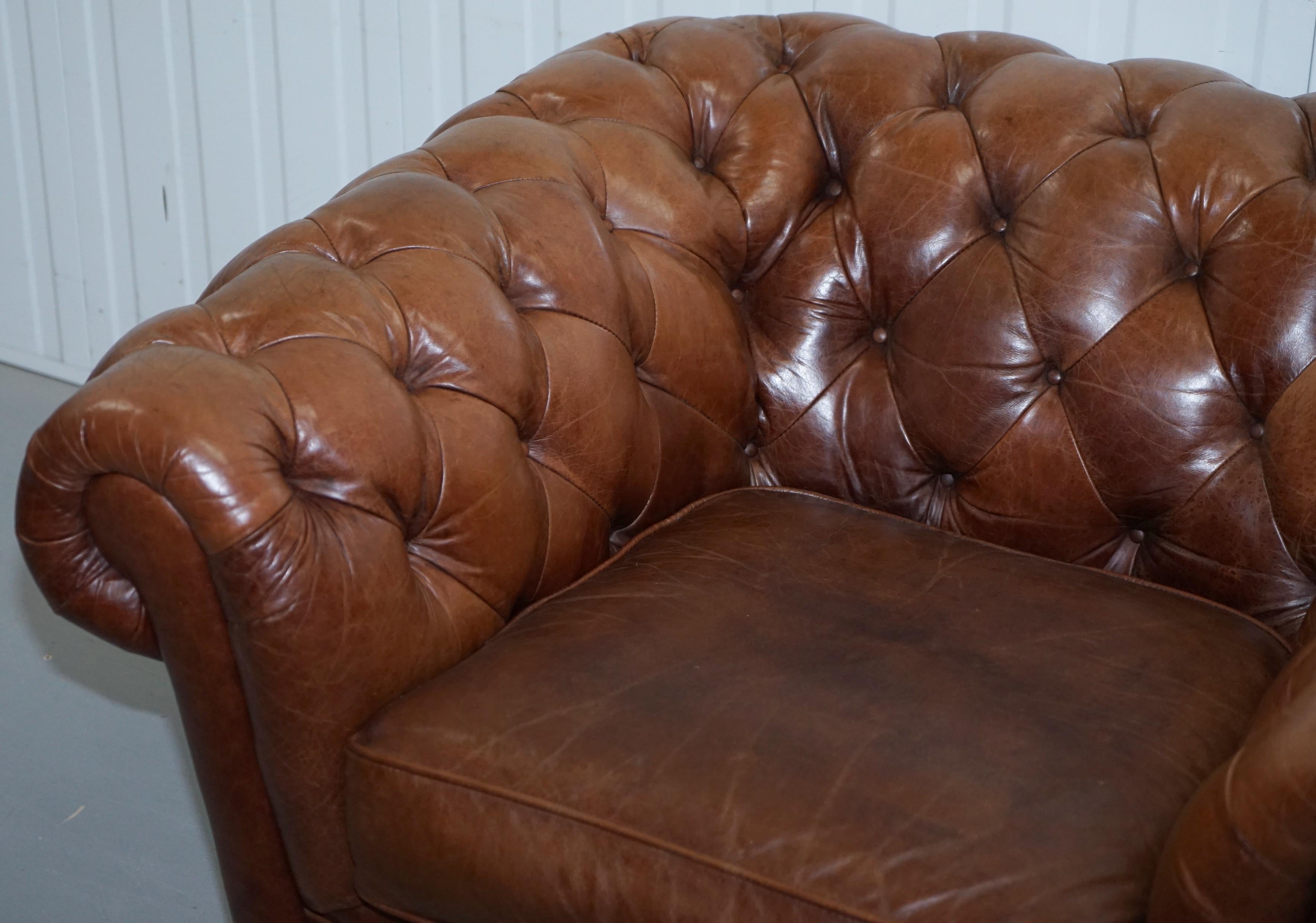 Hand-Crafted Large Heritage Leather Sloped Arm Aged Brown Leather Chesterfield Club Armchair