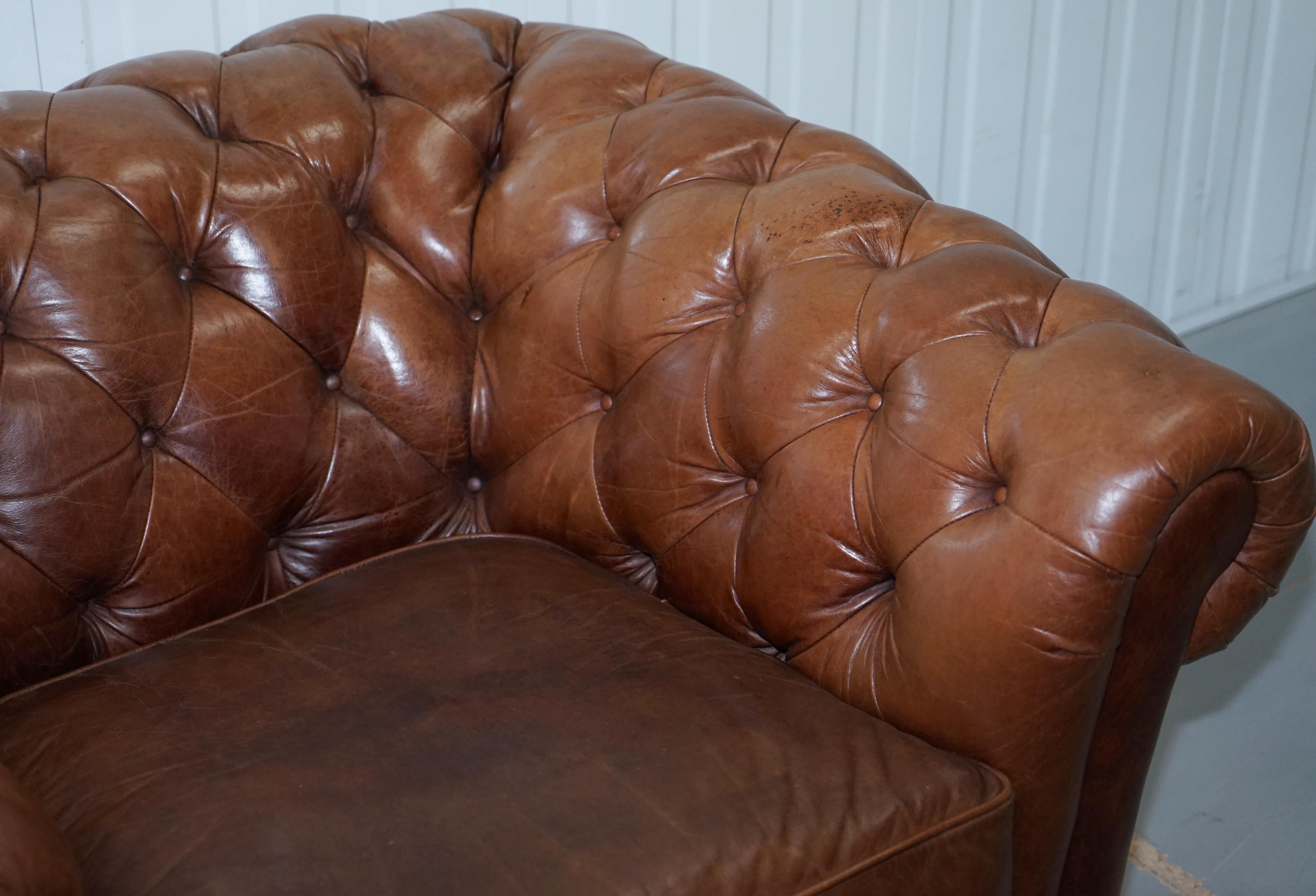20th Century Large Heritage Leather Sloped Arm Aged Brown Leather Chesterfield Club Armchair