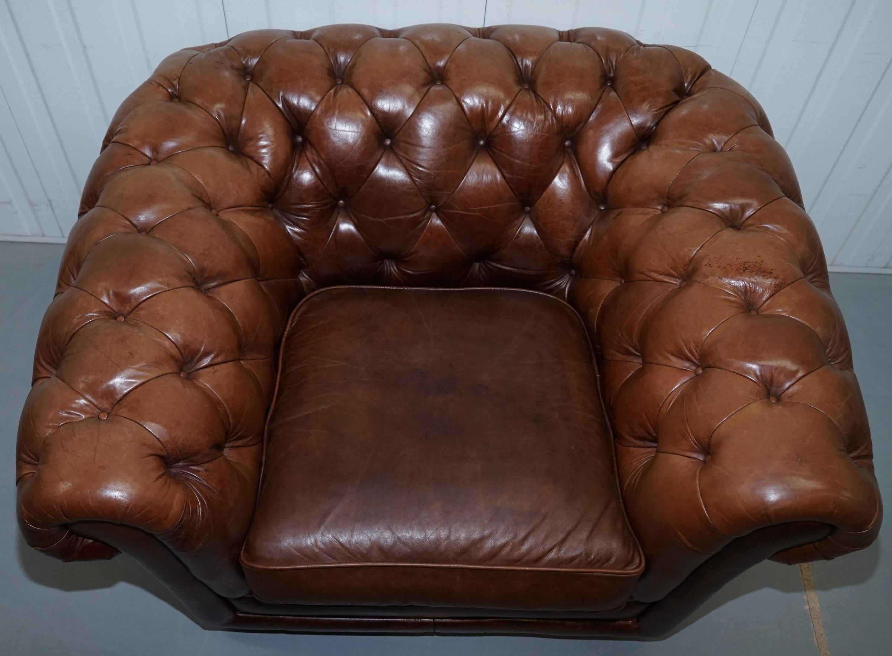 Large Heritage Leather Sloped Arm Aged Brown Leather Chesterfield Club Armchair 1