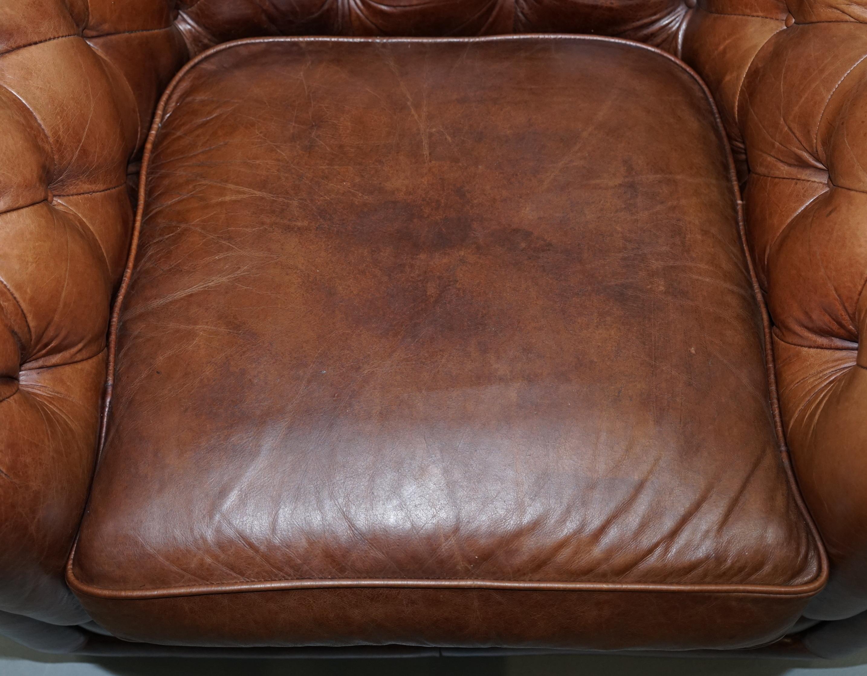 Large Heritage Leather Sloped Arm Aged Brown Leather Chesterfield Club Armchair 2