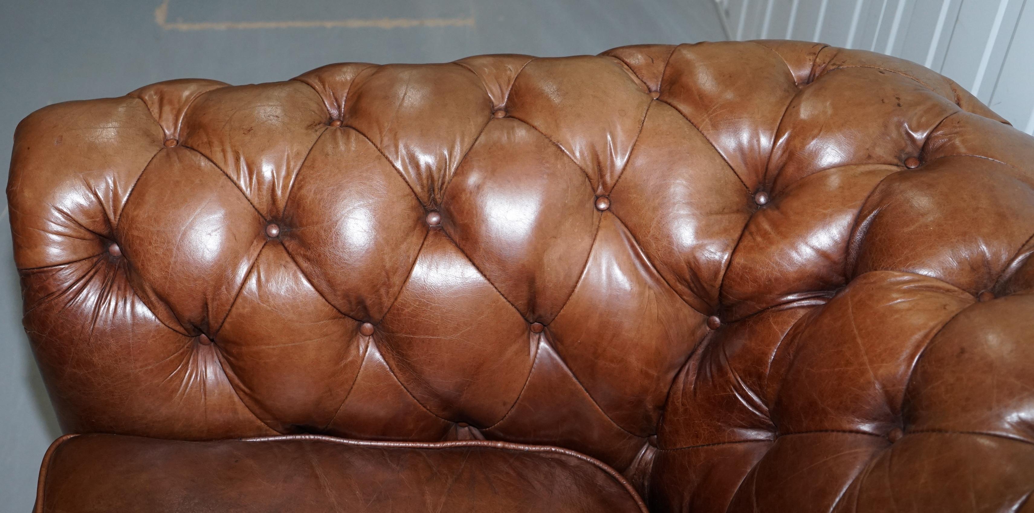 Large Heritage Leather Sloped Arm Aged Brown Leather Chesterfield Club Armchair 3