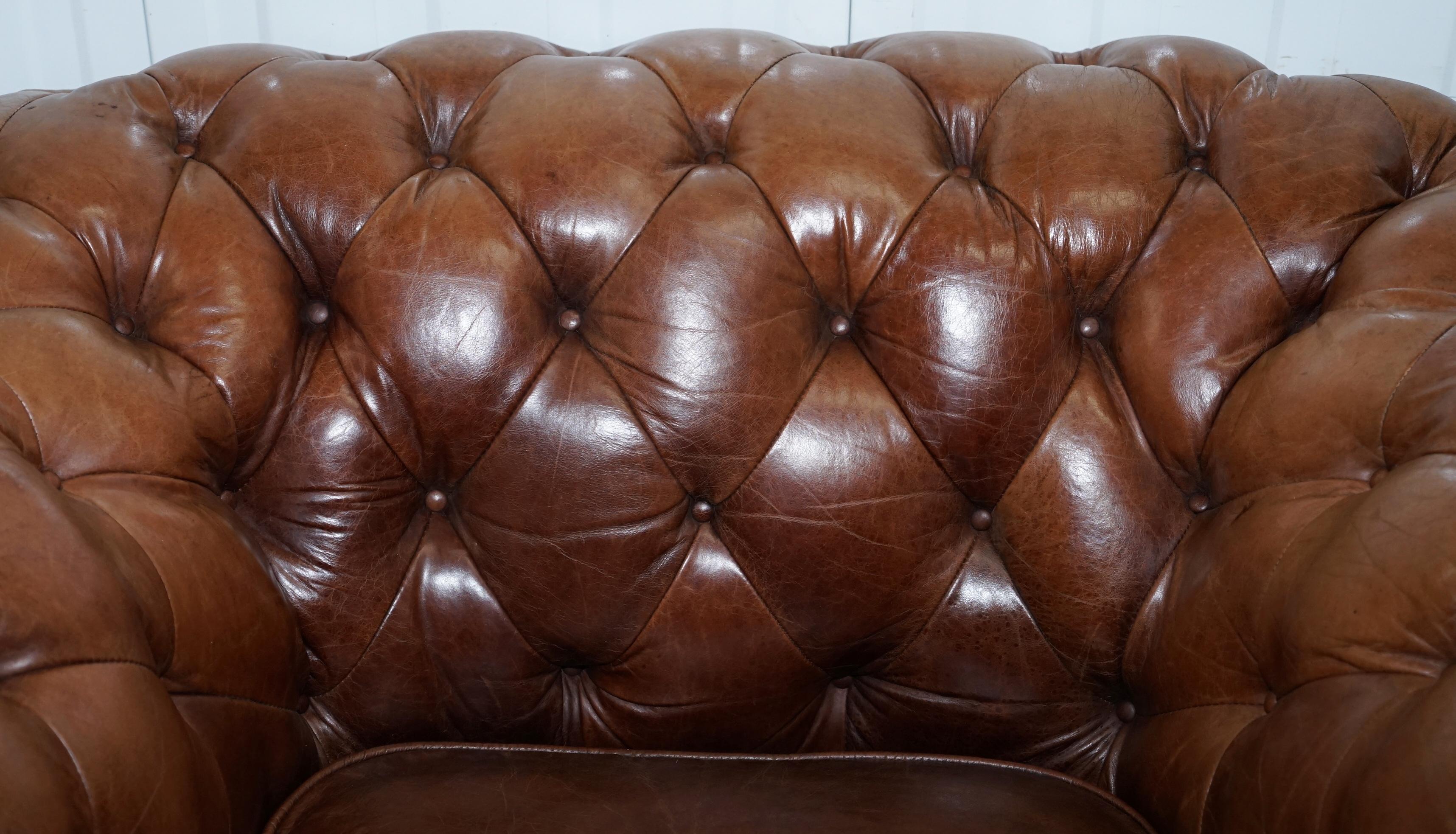 Large Heritage Leather Sloped Arm Aged Brown Leather Chesterfield Club Armchair 4