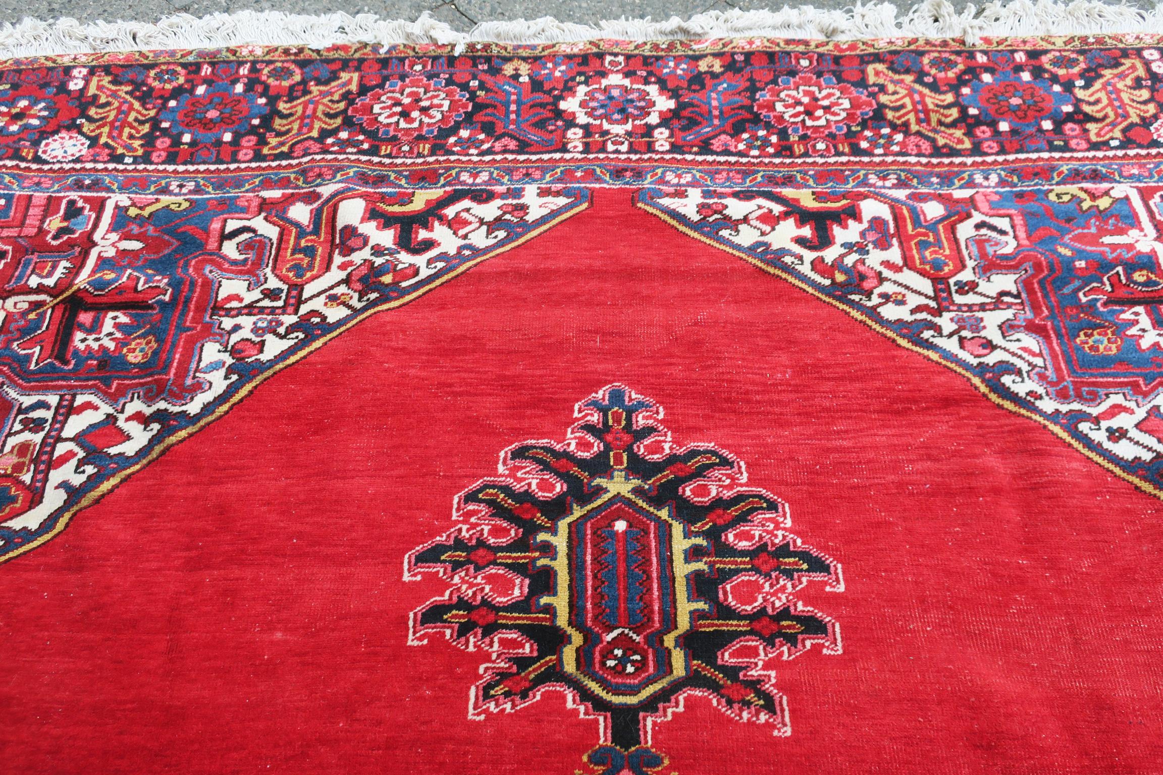 20th Century Large Heriz Carpet Unusual Shaded Rich Red Plain Background