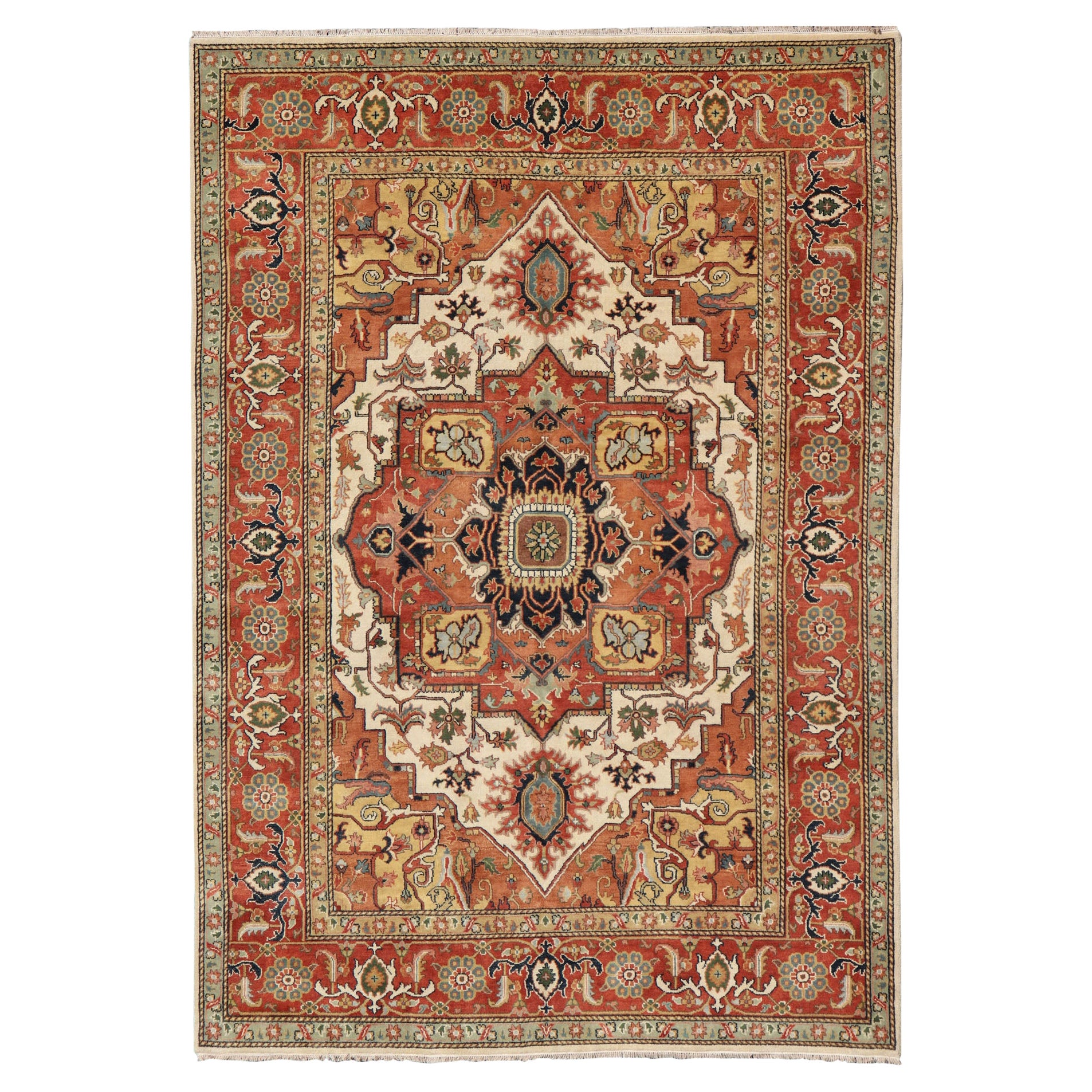Grande disegno Heriz-Serapi con medaglione geometrico di Keivan Woven Arts