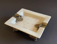 Large Hermes Ashtray White Porcelain & Bronze Baroque Style Roman Faun by G & C