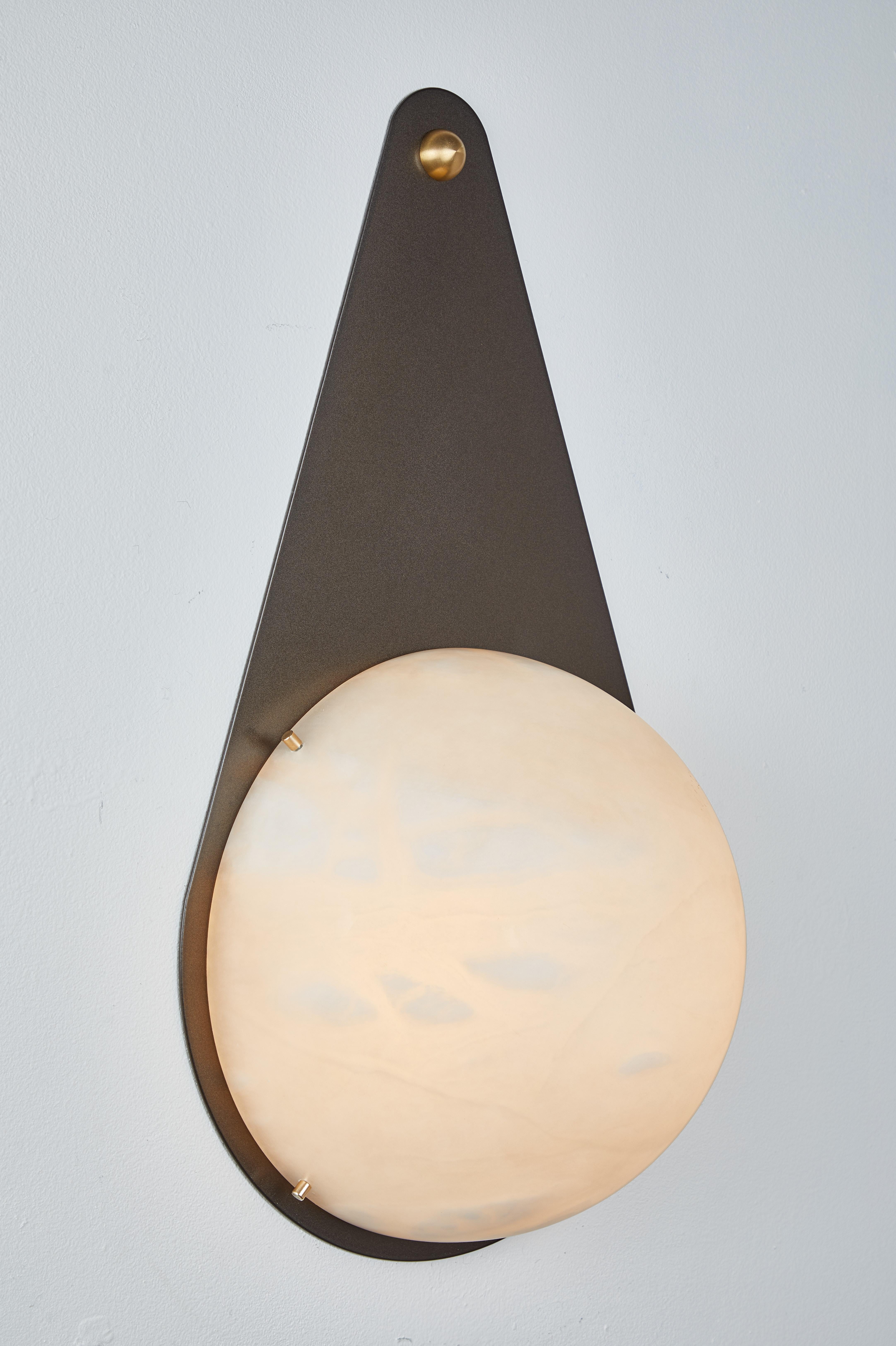 American Large 'Hermes' Sconce in Bronzed Steel and Alabaster For Sale