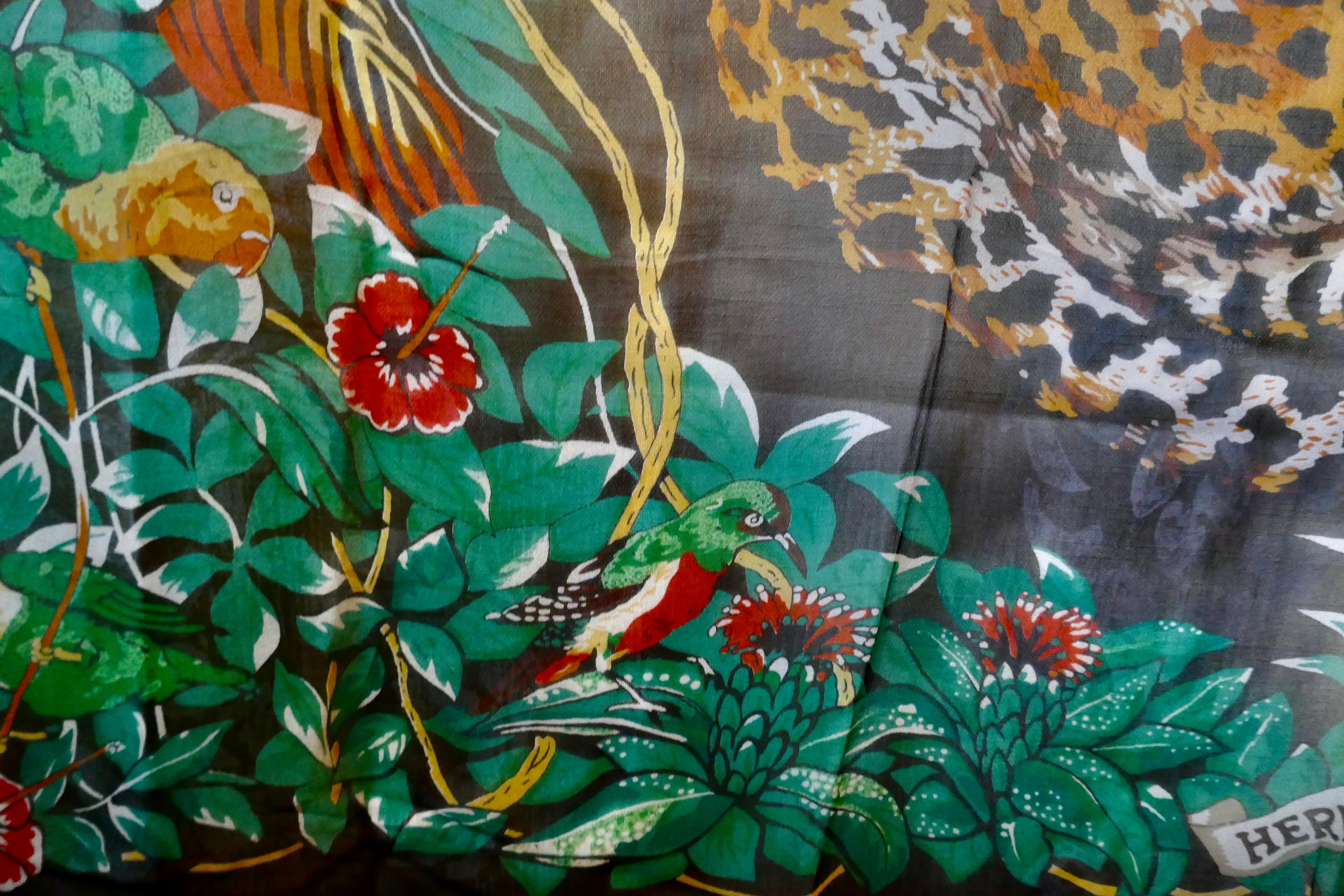 Large Hermes Silk Chiffon Shawl “Jungle Love” Design by Robert Dallet 2