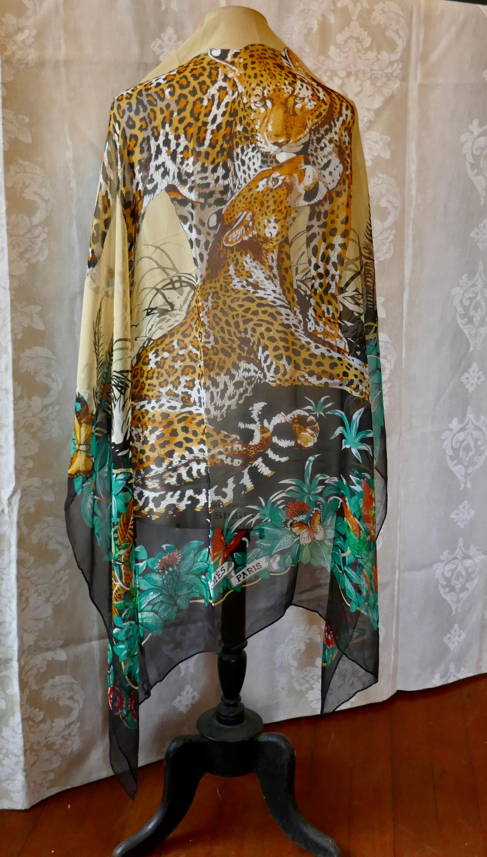 Large Hermes Silk Chiffon Shawl “Jungle Love” Design by Robert Dallet 4
