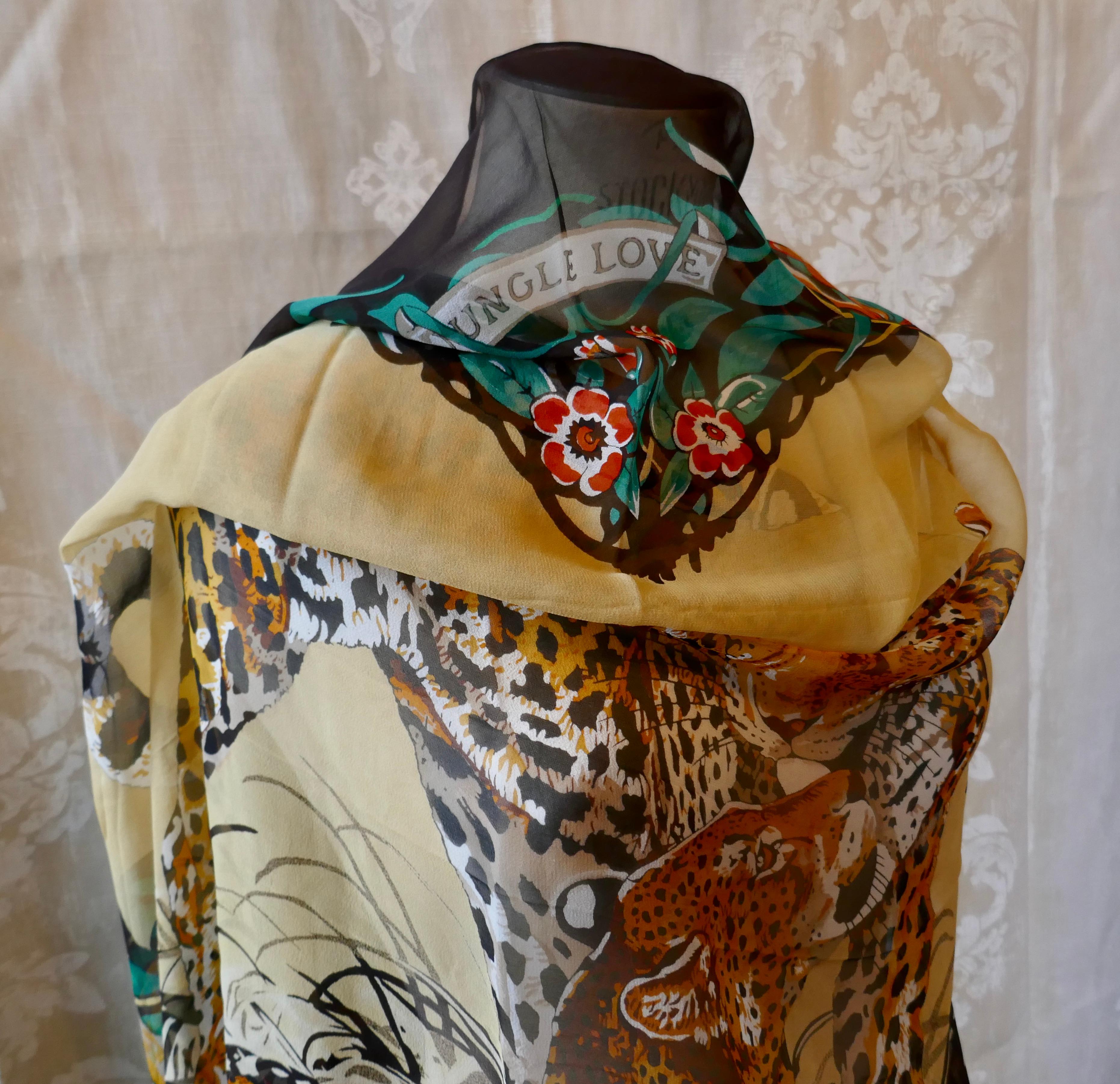 Large Hermes Silk Chiffon Shawl “Jungle Love” Design by Robert Dallet 7