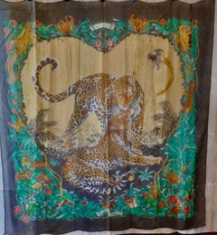 Large Hermes Silk Chiffon Shawl “Jungle Love” Design by Robert Dallet