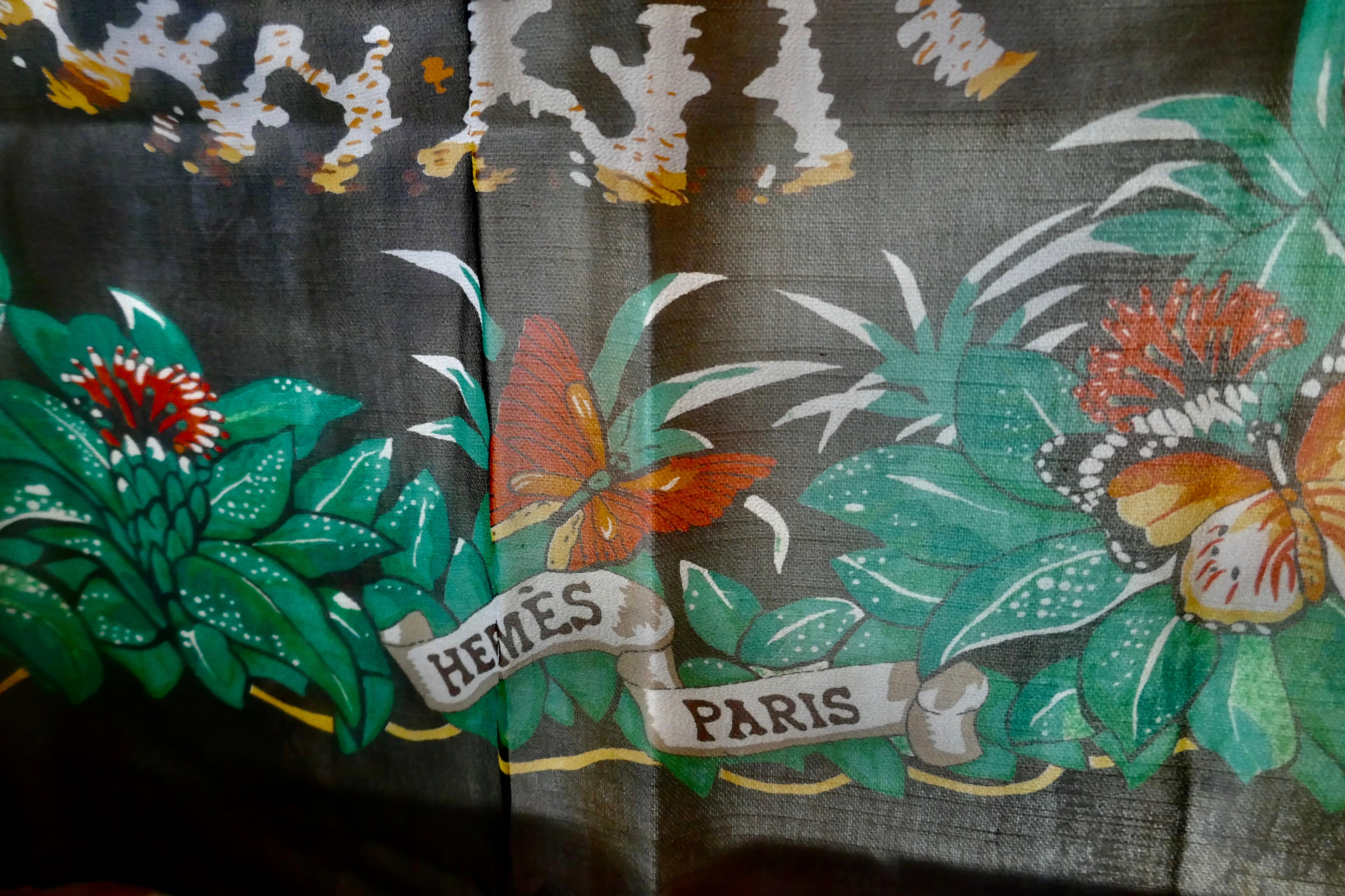 Large Hermes Silk Chiffon Shawl “Jungle Love” Design by Robert Dallet 1