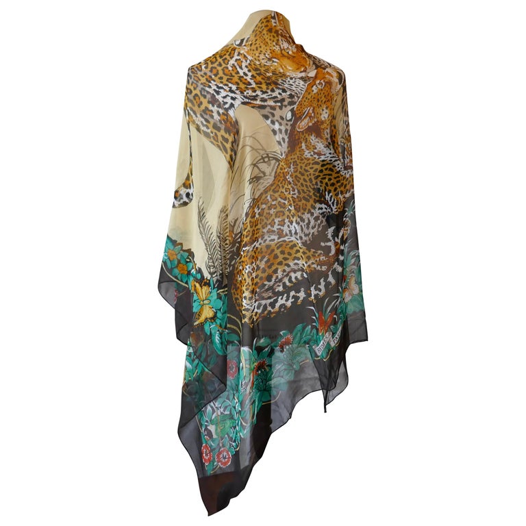 Large Hermes Silk Chiffon Shawl “Jungle Love” Design by Robert Dallet ...