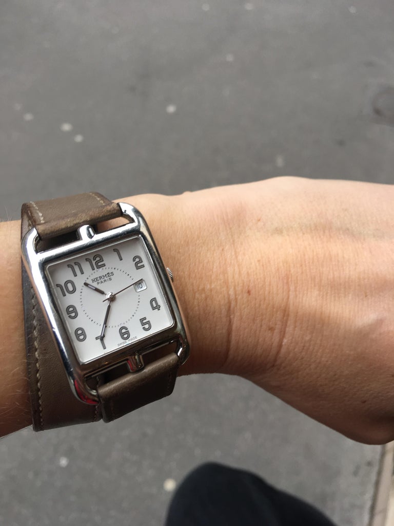 Large Hermes Stainless Steel Cape Cod Taupe Double Strap Watch at ...