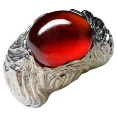 Large Hessonite Garnet Silver Ring Cabochon Gift Red Color Natural Indian Gem