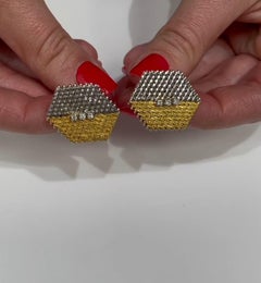 Large Hexagon Cuff Links with Diamonds in Two Tone 14K White and Yellow Gold