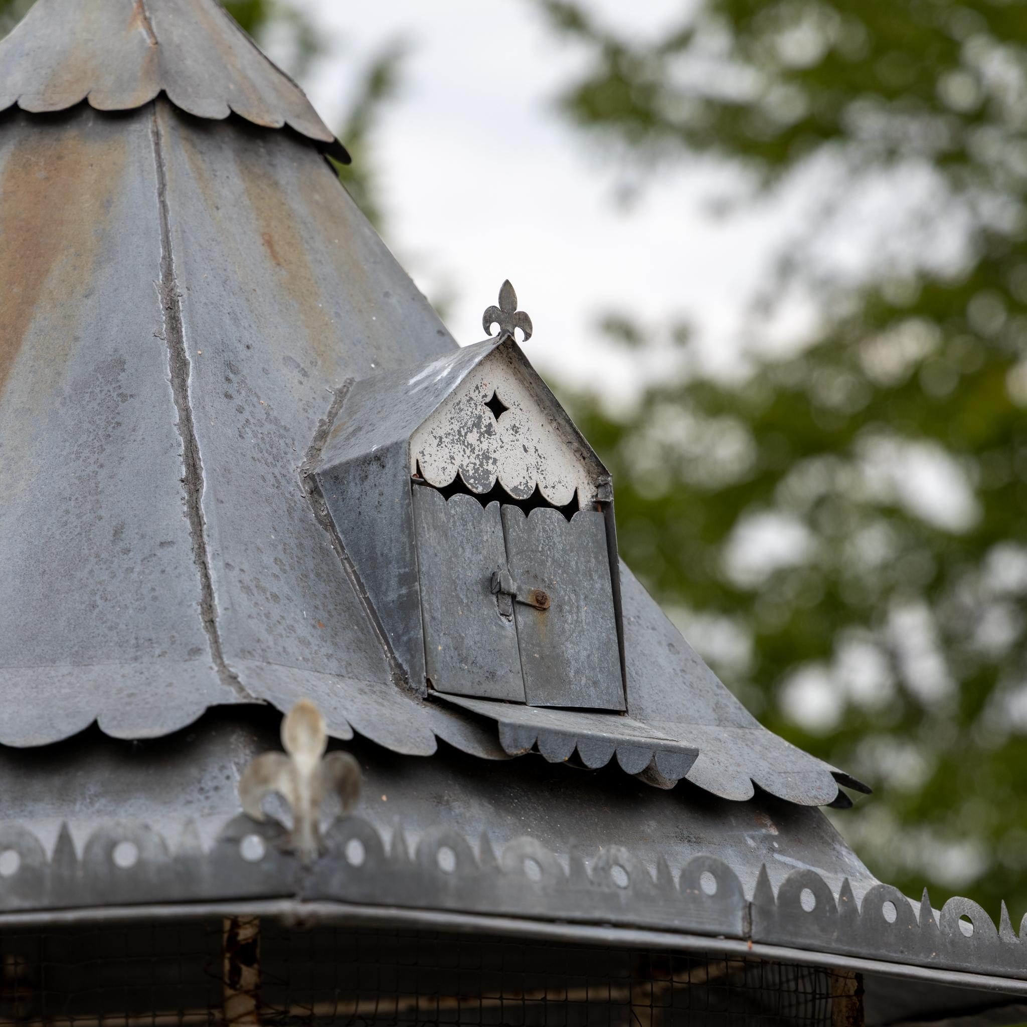 Metal Large Hexagonal Birdcage with Weather Vane, Late 19th Century For Sale