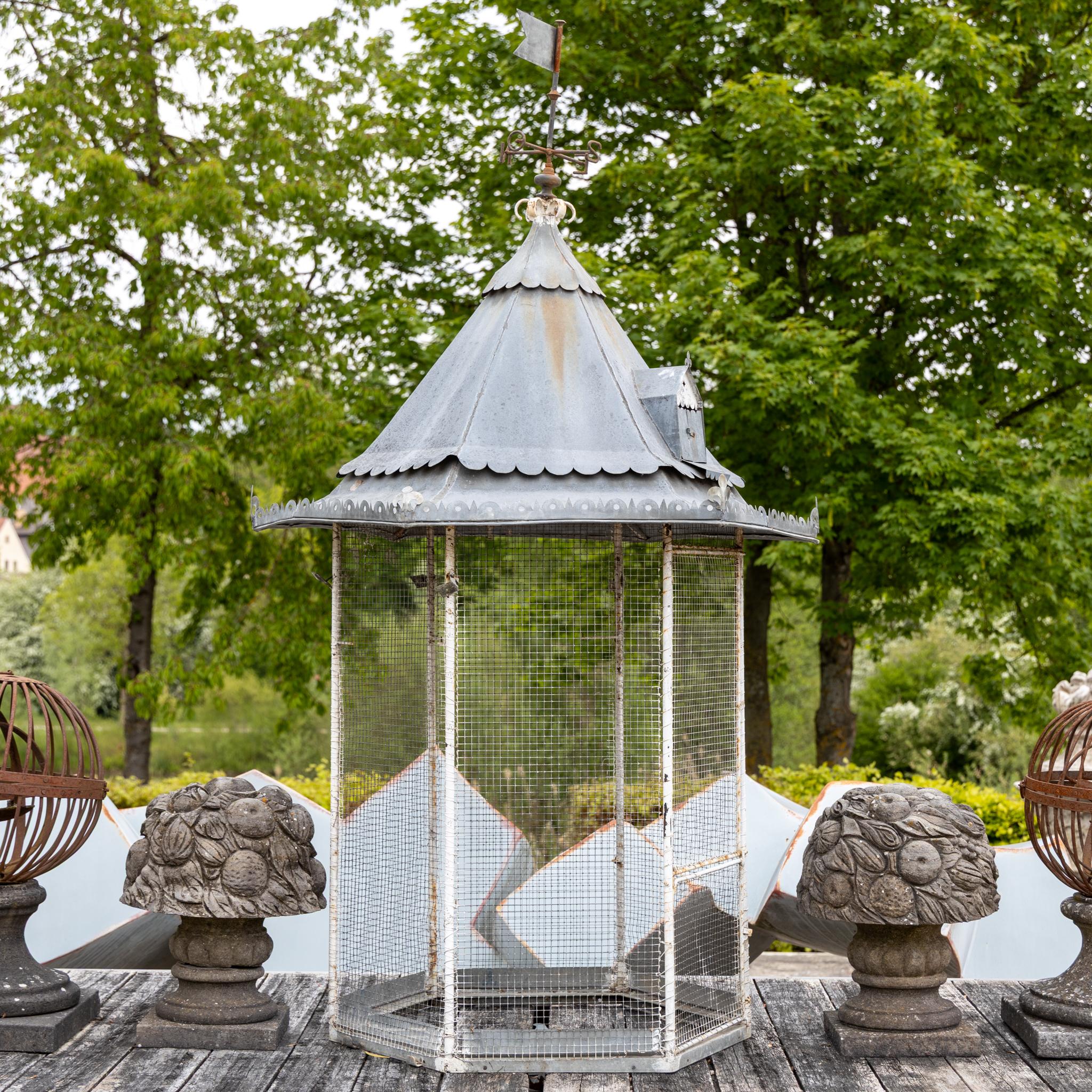 Large Hexagonal Birdcage with Weather Vane, Late 19th Century For Sale 5