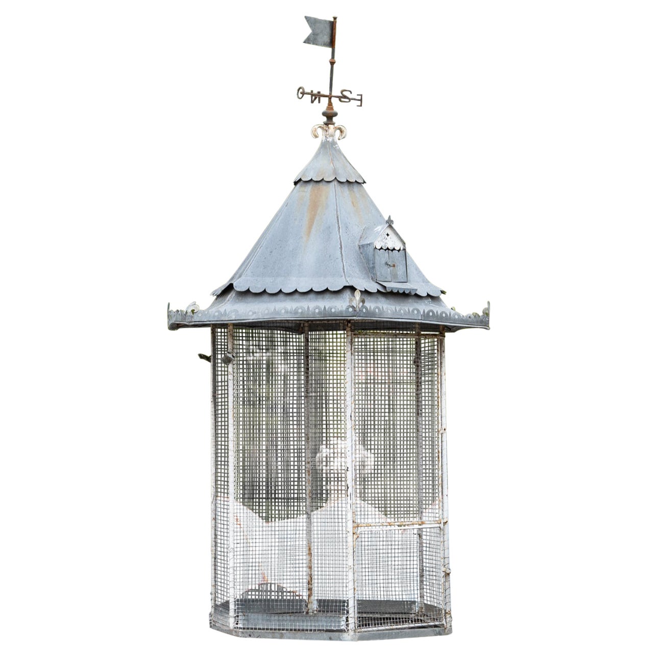 Large Hexagonal Birdcage with Weather Vane, Late 19th Century For Sale