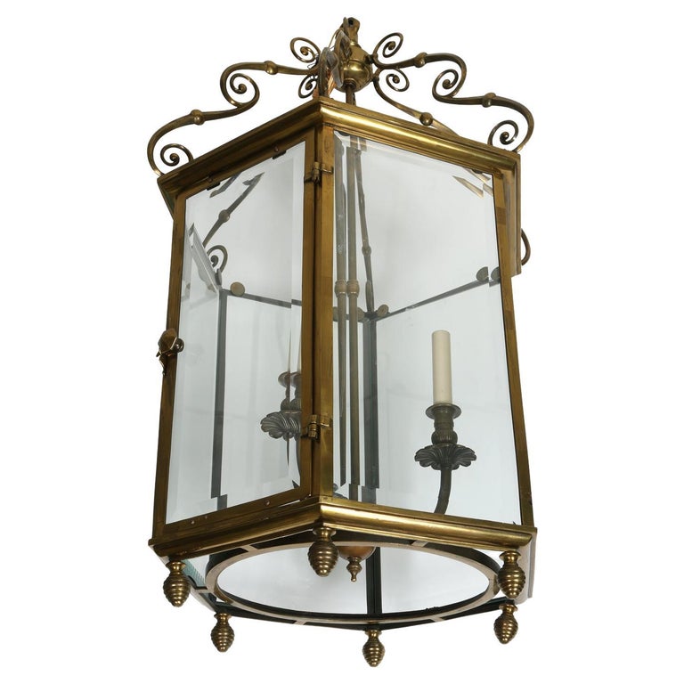 Large Hexagonal Brass Lantern For Sale at 1stDibs