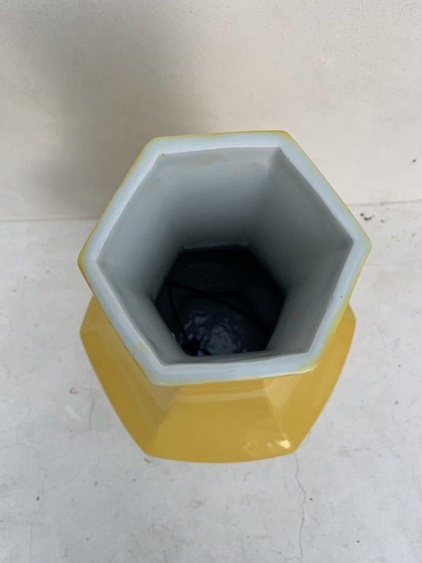 Large Hexagonal Ceramic Vase In Good Condition For Sale In Los Angeles, CA
