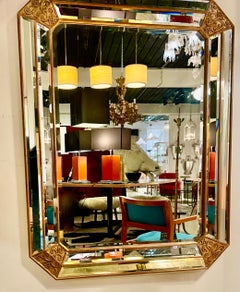 Large Hexagonal Gild Wood Mirror " à Parclose " With Oriental Details, France 70