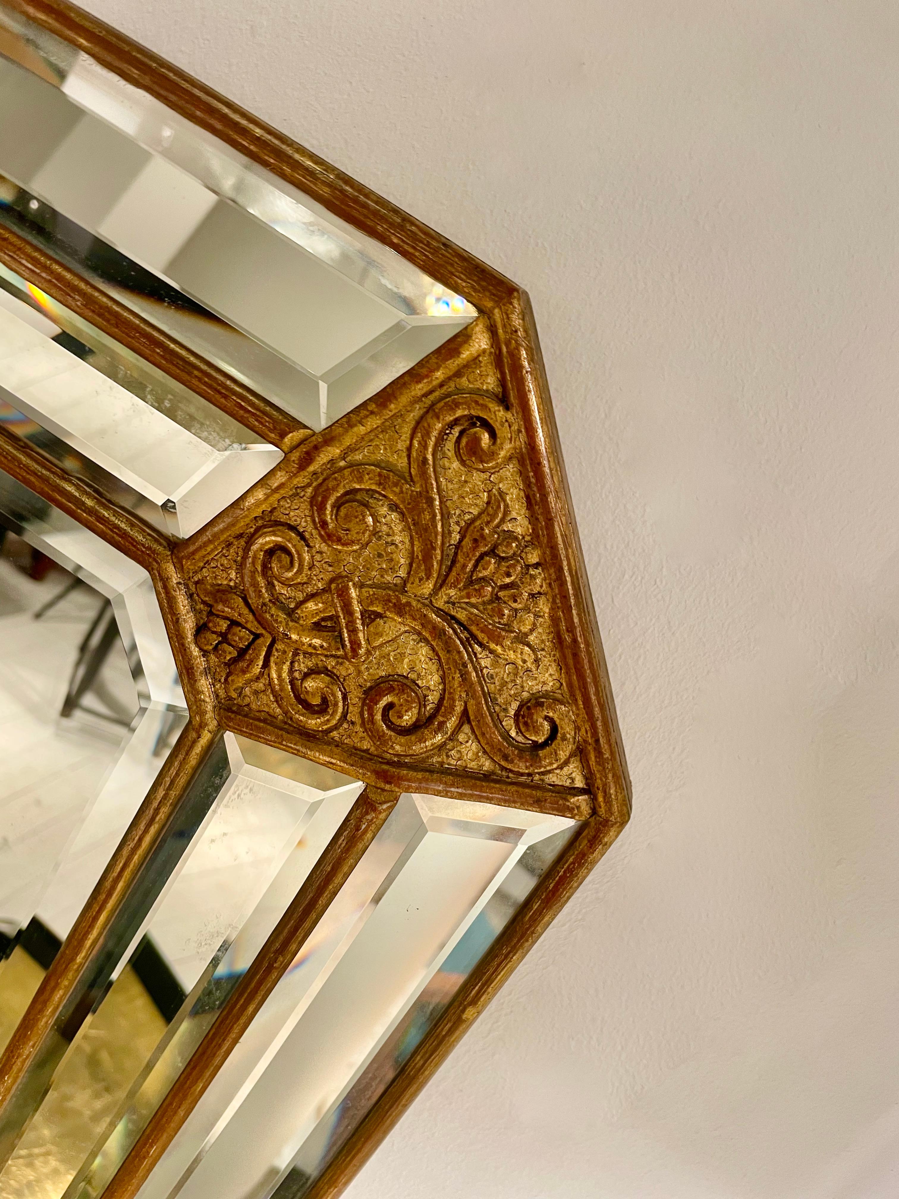 Gran Espejo Hexagonal De Madera Dorada 